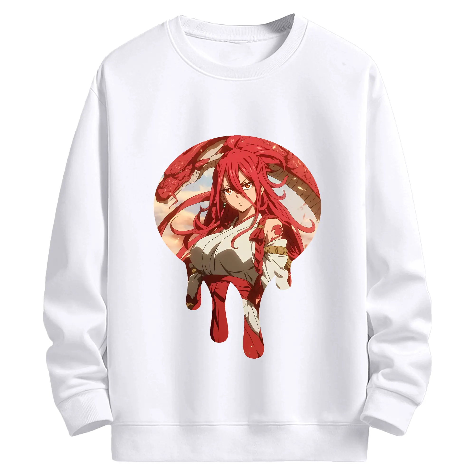 フェアリーテイル グッズ エルザ・スカーレット - 高品質 クルーネック スウェット ・ コットン59％ ポリエステル41％ ・ ユニセックス 長袖 トレーナー ・ カジュアル デイリー スポーツ 散歩用