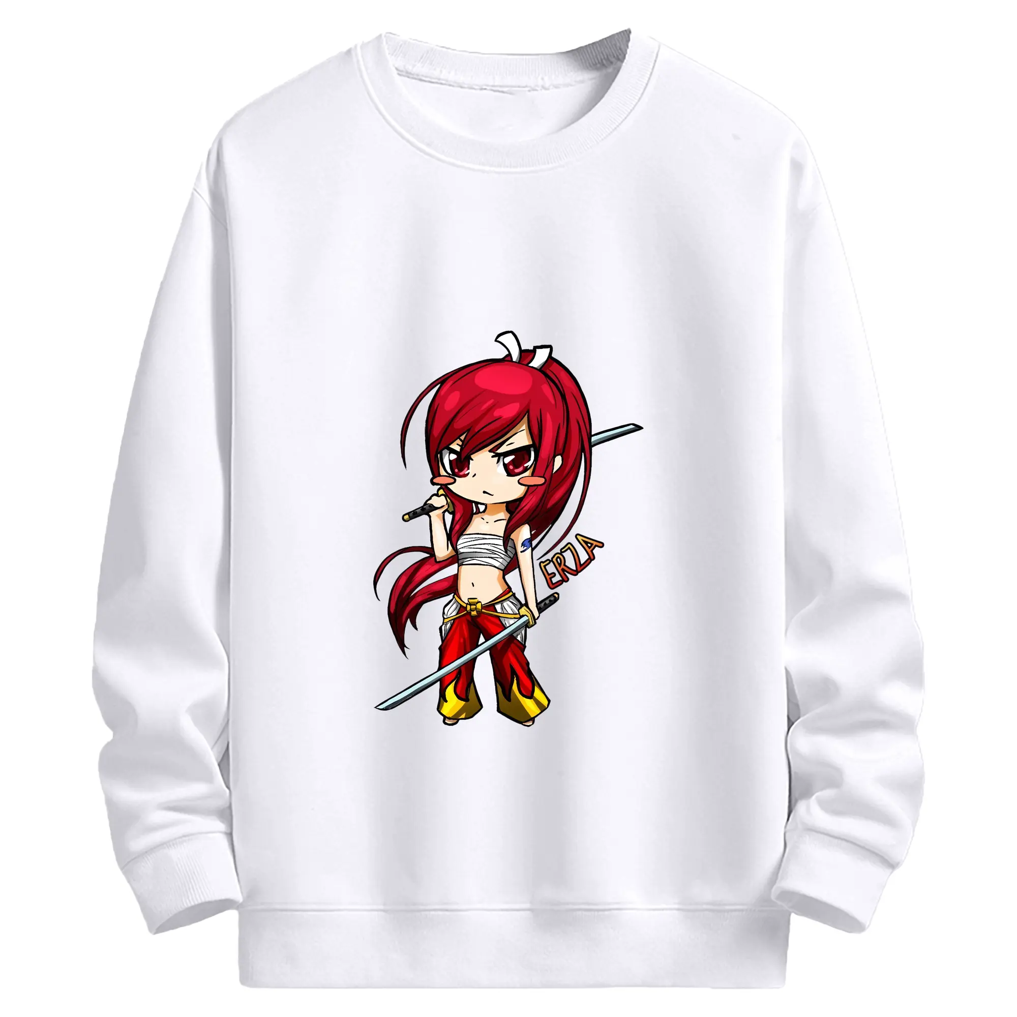 フェアリーテイル グッズ エルザ・スカーレット - 高品質 クルーネック スウェット ・ コットン59％ ポリエステル41％ ・ ユニセックス 長袖 トレーナー ・ カジュアル デイリー スポーツ 散歩用