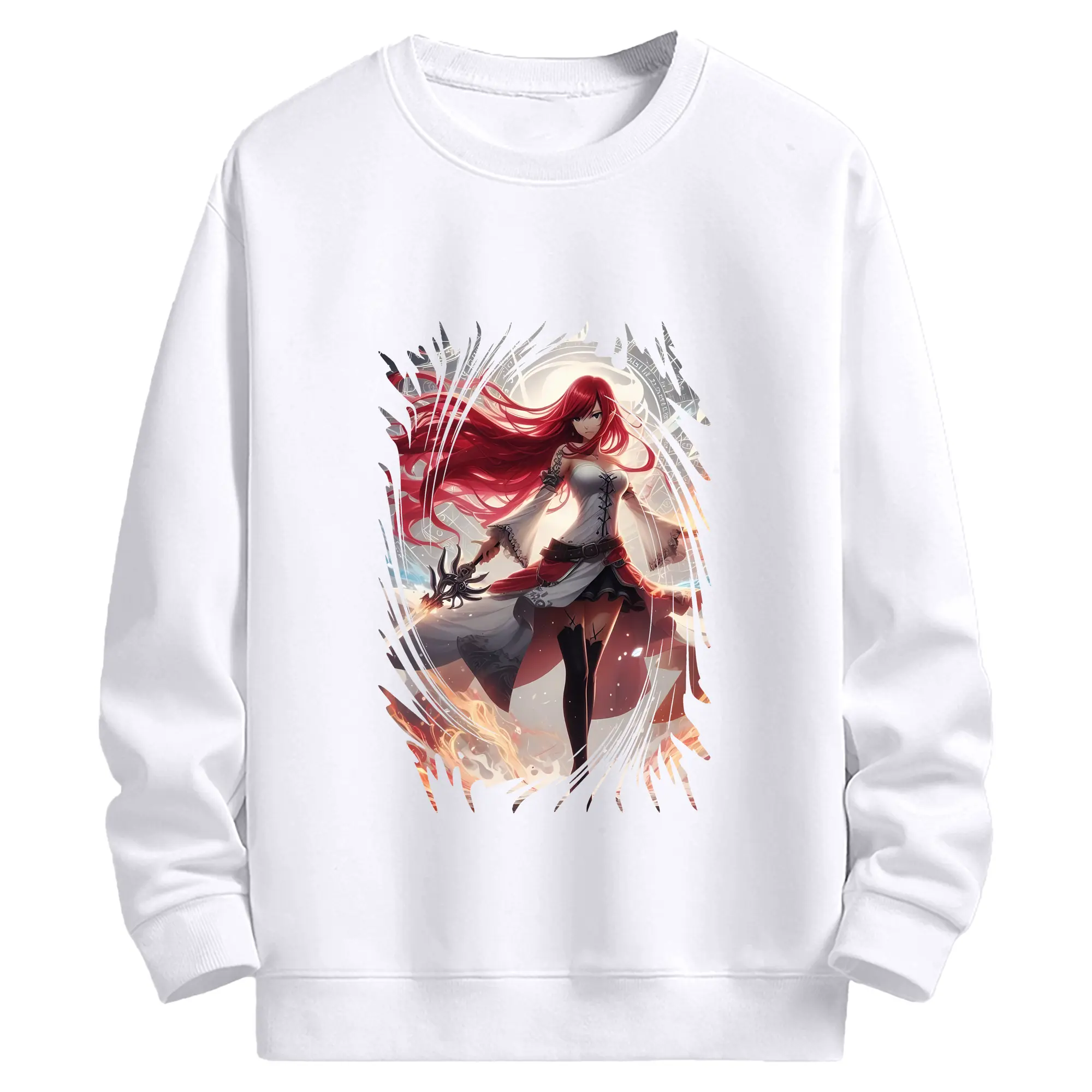 フェアリーテイル グッズ エルザ・スカーレット - 高品質 クルーネック スウェット ・ コットン59％ ポリエステル41％ ・ ユニセックス 長袖 トレーナー ・ カジュアル デイリー スポーツ 散歩用