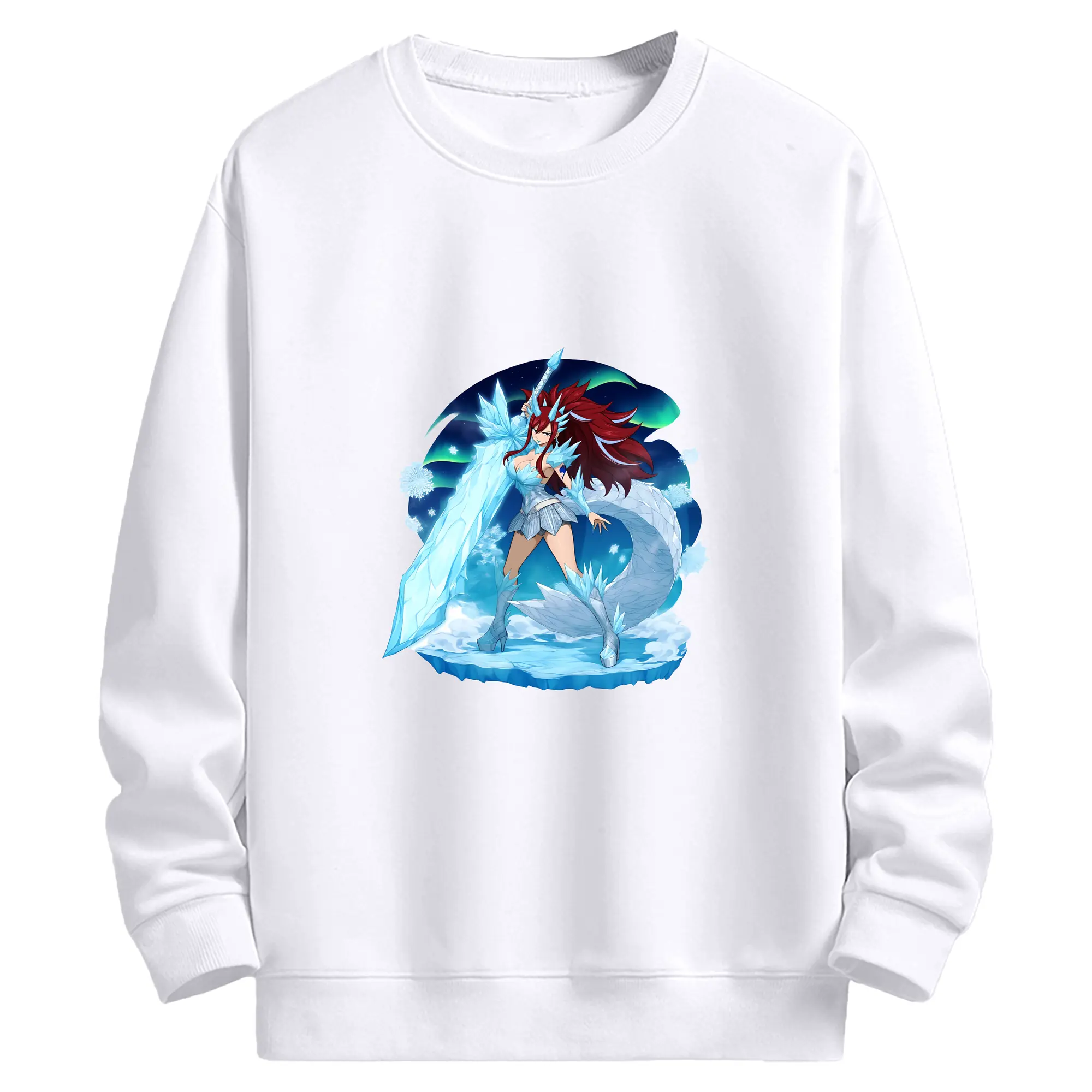 フェアリーテイル グッズ エルザ・スカーレット - 高品質 クルーネック スウェット ・ コットン59％ ポリエステル41％ ・ ユニセックス 長袖 トレーナー ・ カジュアル デイリー スポーツ 散歩用