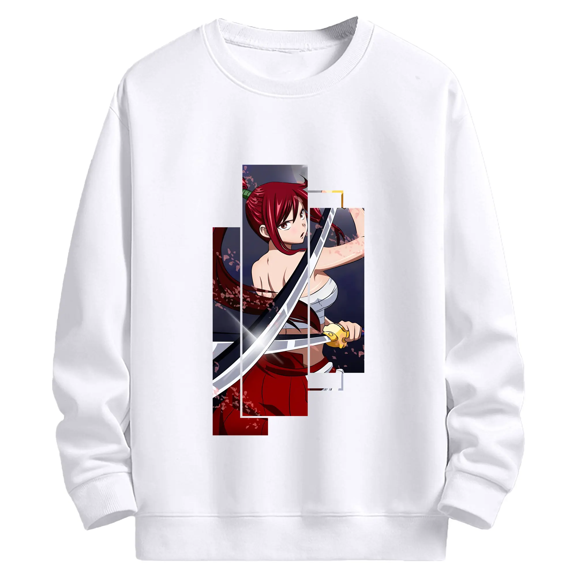 フェアリーテイル グッズ エルザ・スカーレット - 高品質 クルーネック スウェット ・ コットン59％ ポリエステル41％ ・ ユニセックス 長袖 トレーナー ・ カジュアル デイリー スポーツ 散歩用