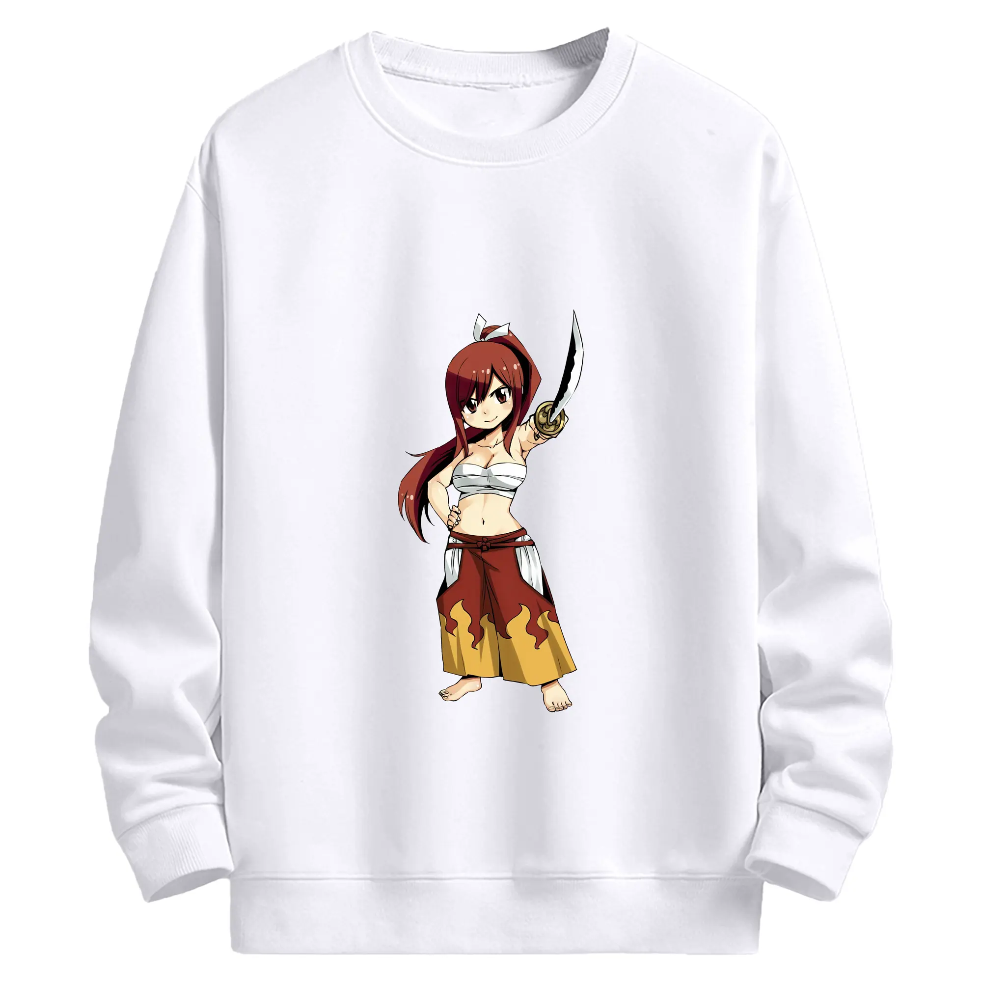フェアリーテイル グッズ エルザ・スカーレット - 高品質 クルーネック スウェット ・ コットン59％ ポリエステル41％ ・ ユニセックス 長袖 トレーナー ・ カジュアル デイリー スポーツ 散歩用