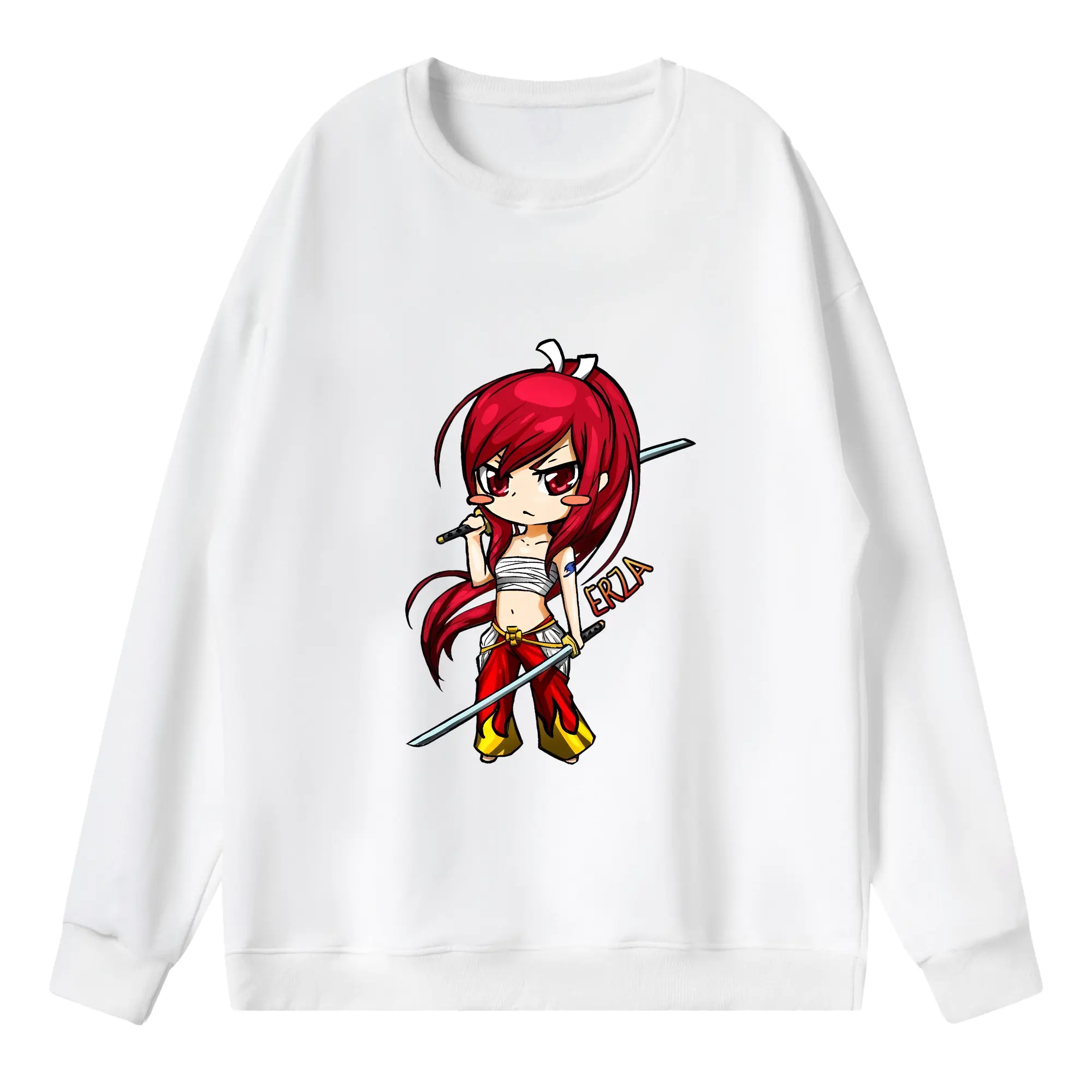 フェアリーテイル グッズ エルザ・スカーレット - 薄手 クルーネック スウェット 裏毛260g · ポリエステル 春秋向け カジュアル 男女兼用 · トレーナー デイリー スポーツ 散歩に最適