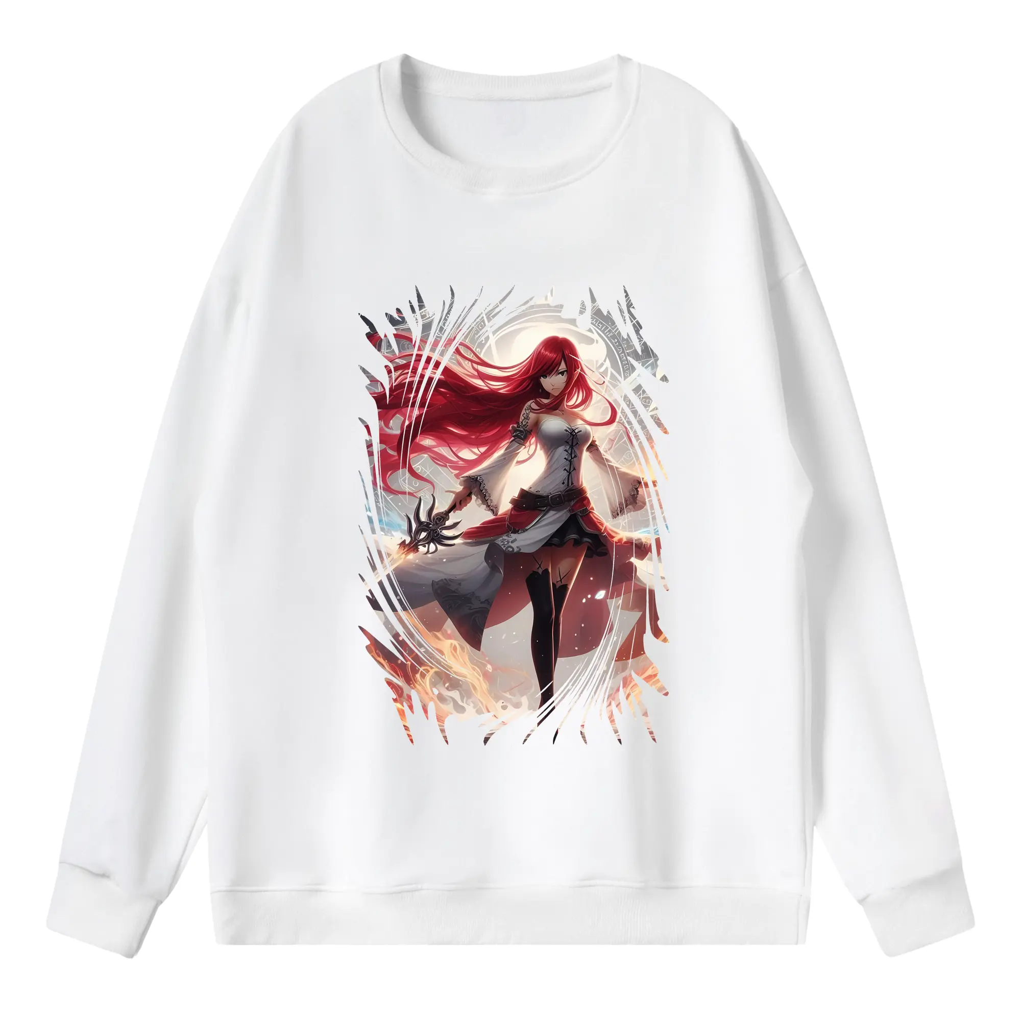 フェアリーテイル グッズ エルザ・スカーレット - 薄手 クルーネック スウェット 裏毛260g · ポリエステル 春秋向け カジュアル 男女兼用 · トレーナー デイリー スポーツ 散歩に最適