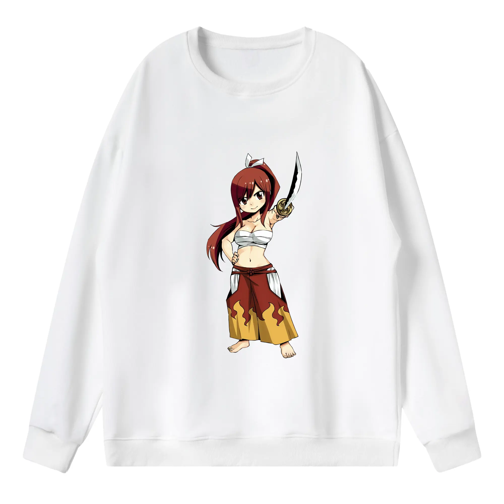 フェアリーテイル グッズ エルザ・スカーレット - 薄手 クルーネック スウェット 裏毛260g · ポリエステル 春秋向け カジュアル 男女兼用 · トレーナー デイリー スポーツ 散歩に最適