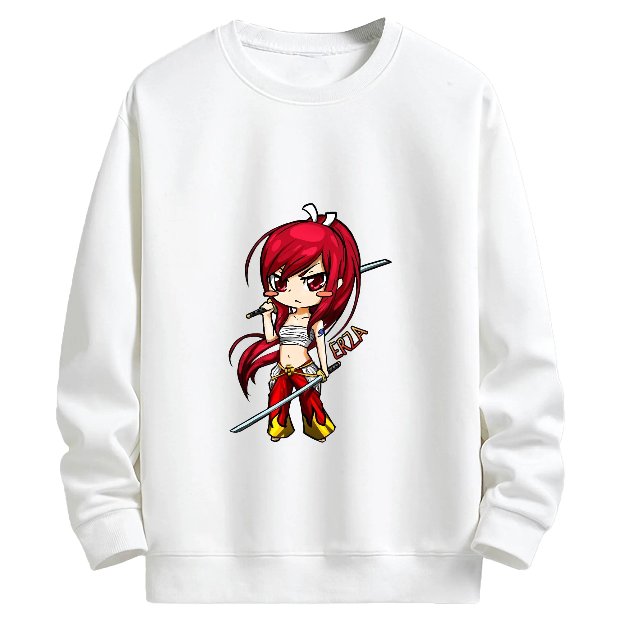 フェアリーテイル グッズ エルザ・スカーレット - キッズ クルーネックスウェットシャツ ・ フロントプリント ・ 綿80％ ポリエステル20％ ・ 快適 通学 スポーツ 日常使い お散歩用