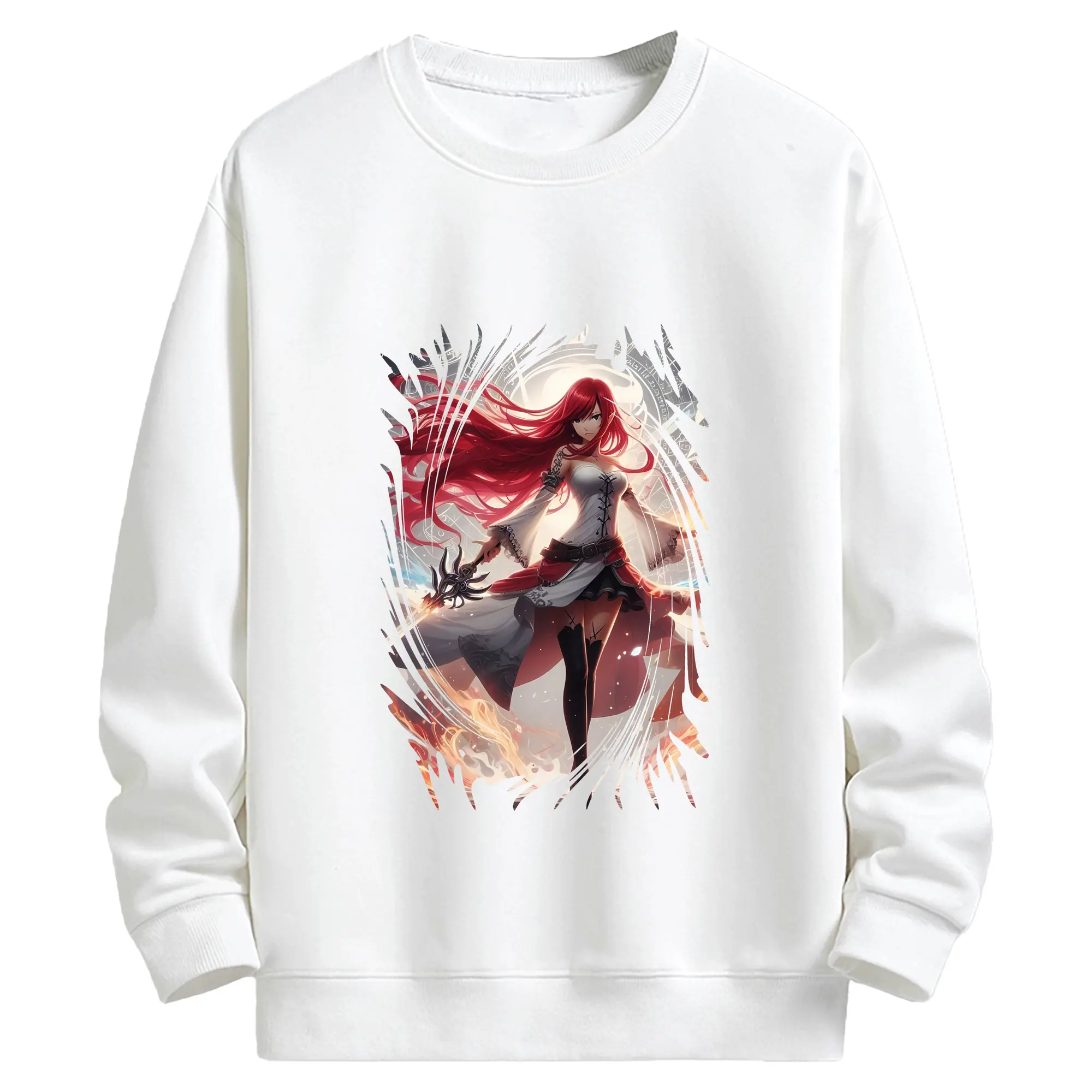 フェアリーテイル グッズ エルザ・スカーレット - キッズ クルーネックスウェットシャツ ・ フロントプリント ・ 綿80％ ポリエステル20％ ・ 快適 通学 スポーツ 日常使い お散歩用