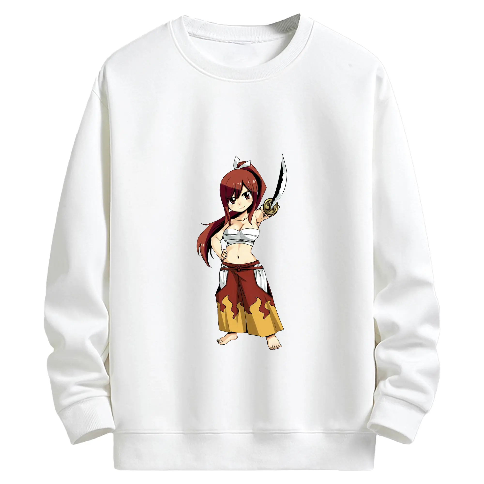フェアリーテイル グッズ エルザ・スカーレット - キッズ クルーネックスウェットシャツ ・ フロントプリント ・ 綿80％ ポリエステル20％ ・ 快適 通学 スポーツ 日常使い お散歩用