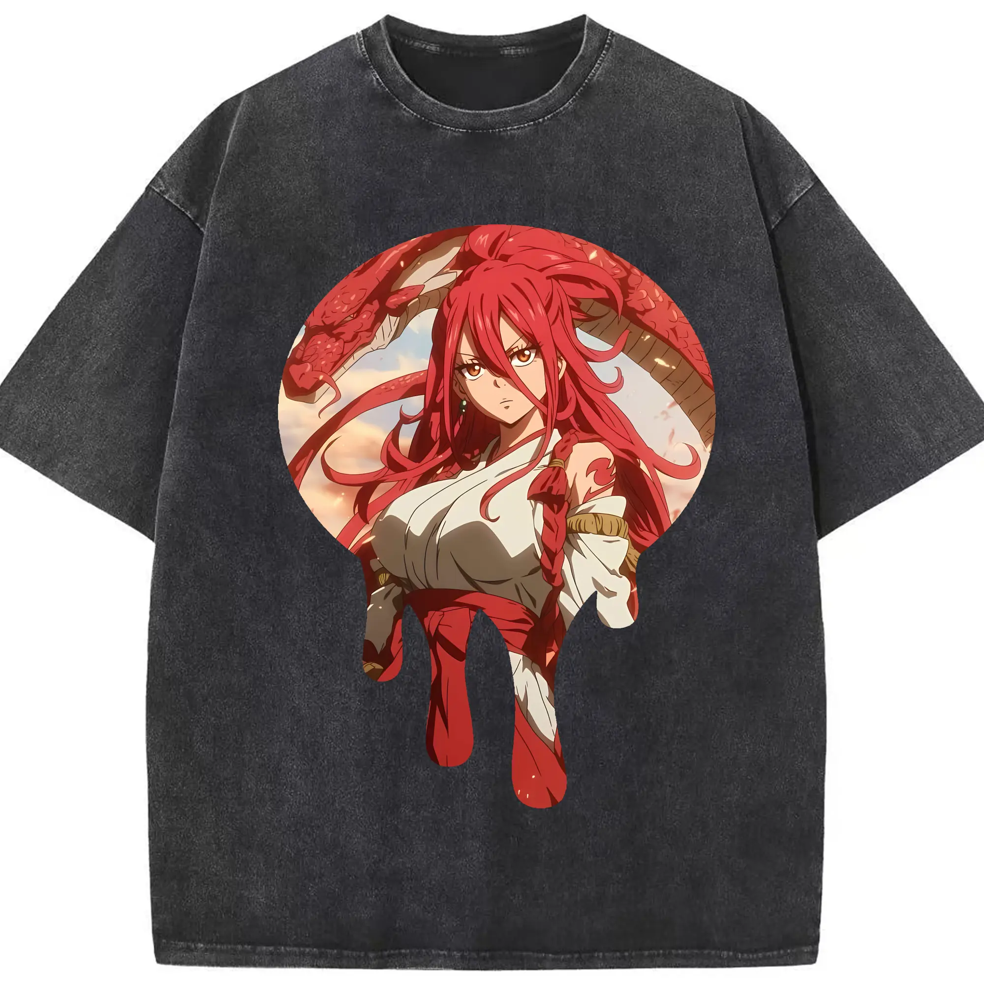 フェアリーテイル グッズ エルザ・スカーレット - 綿100％ ヴィンテージ風 半袖Tシャツ ・ フロントプリント ・ 柔らか肌触り ・ 通気性 快適 ・ スポーツ カジュアル 外出用