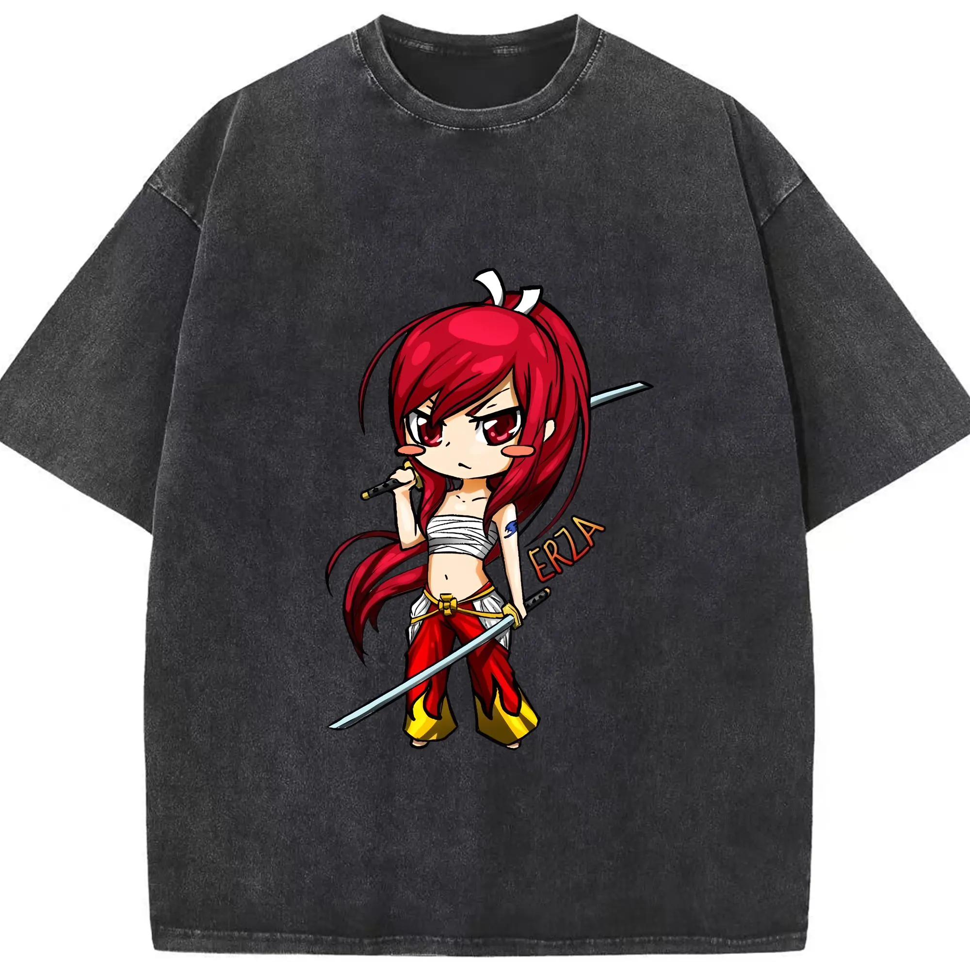 フェアリーテイル グッズ エルザ・スカーレット - 綿100％ ヴィンテージ風 半袖Tシャツ ・ フロントプリント ・ 柔らか肌触り ・ 通気性 快適 ・ スポーツ カジュアル 外出用