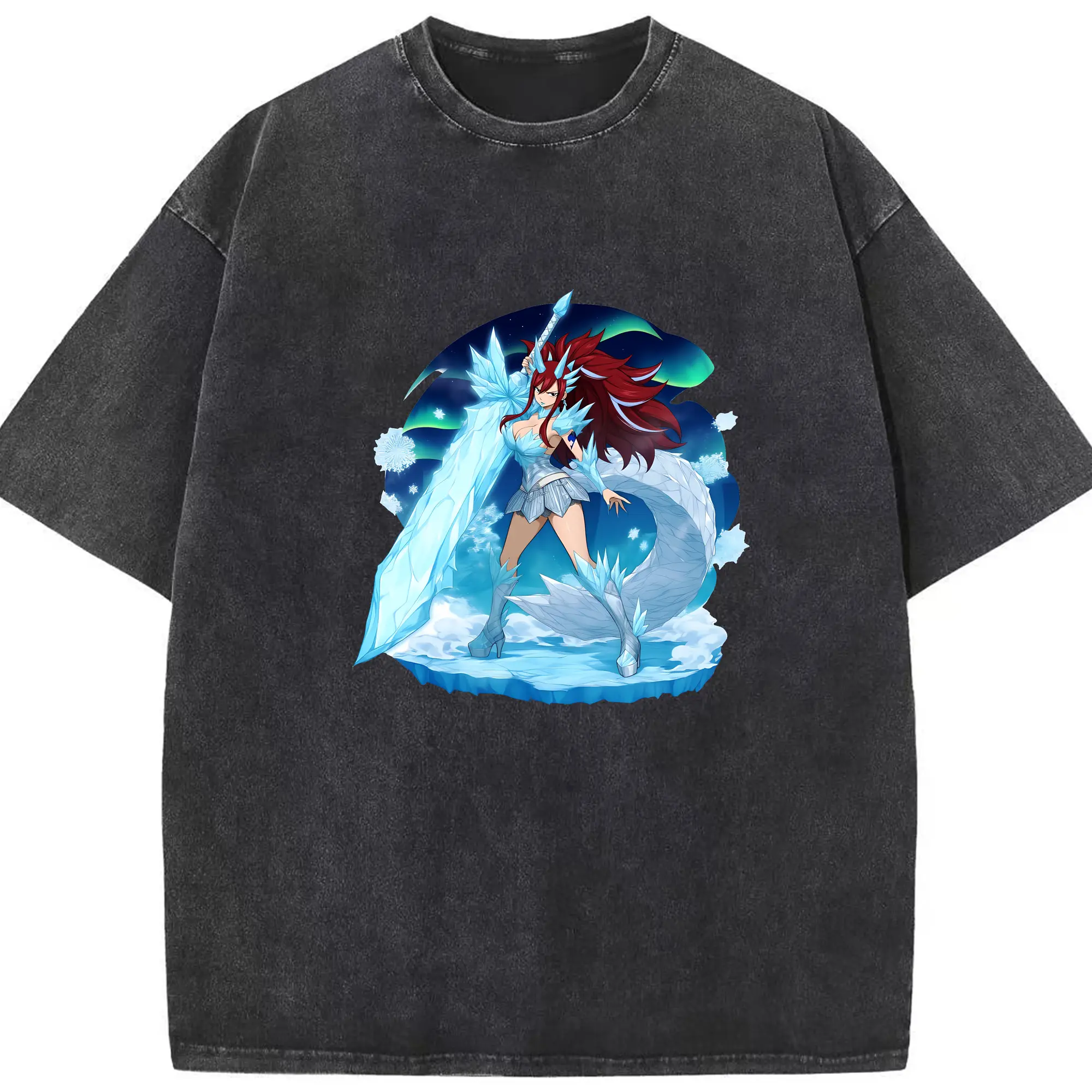 フェアリーテイル グッズ エルザ・スカーレット - 綿100％ ヴィンテージ風 半袖Tシャツ ・ フロントプリント ・ 柔らか肌触り ・ 通気性 快適 ・ スポーツ カジュアル 外出用