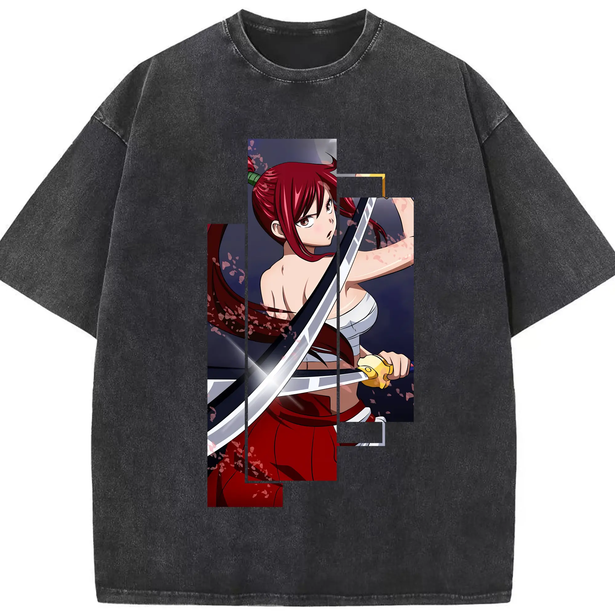 フェアリーテイル グッズ エルザ・スカーレット - 綿100％ ヴィンテージ風 半袖Tシャツ ・ フロントプリント ・ 柔らか肌触り ・ 通気性 快適 ・ スポーツ カジュアル 外出用