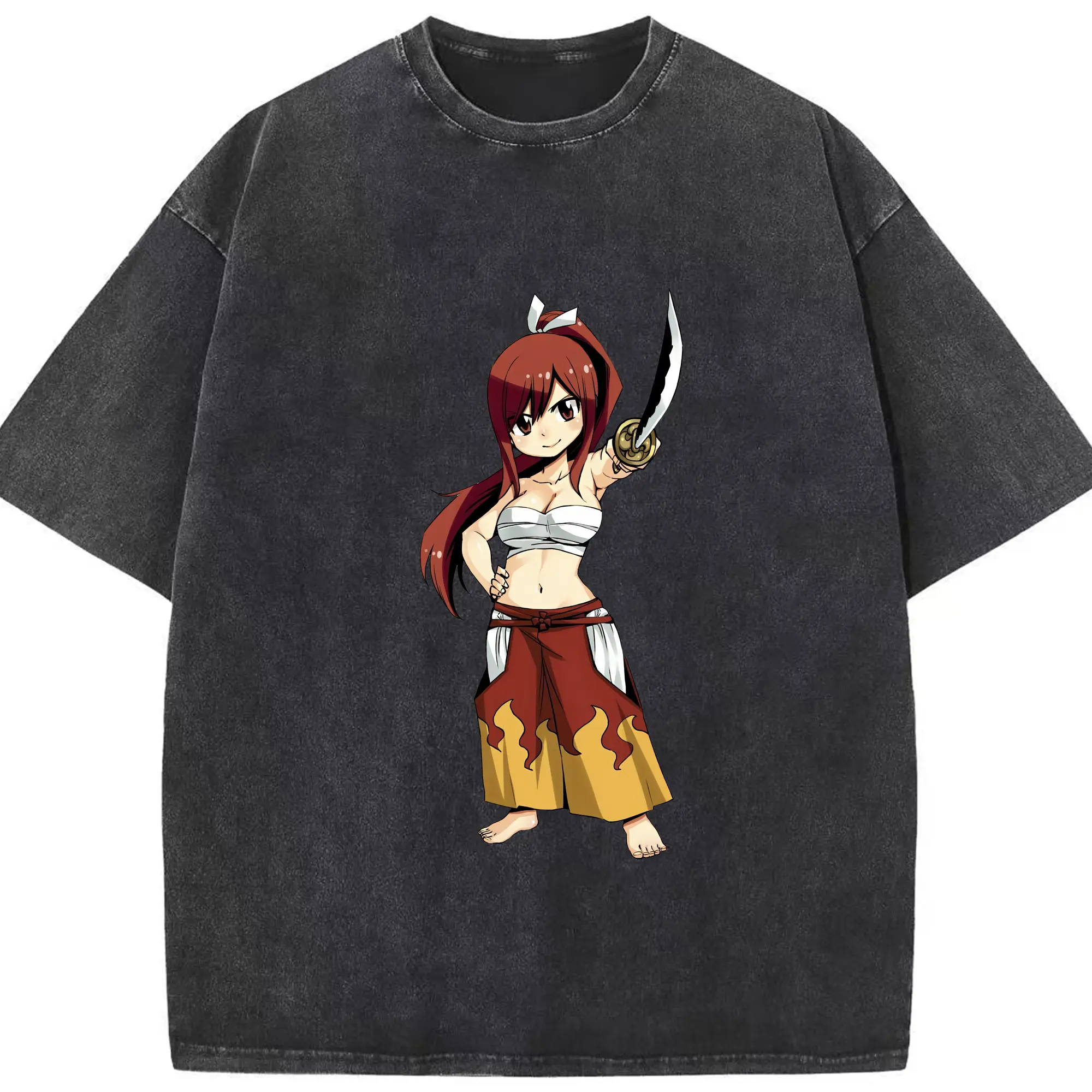 フェアリーテイル グッズ エルザ・スカーレット - 綿100％ ヴィンテージ風 半袖Tシャツ ・ フロントプリント ・ 柔らか肌触り ・ 通気性 快適 ・ スポーツ カジュアル 外出用