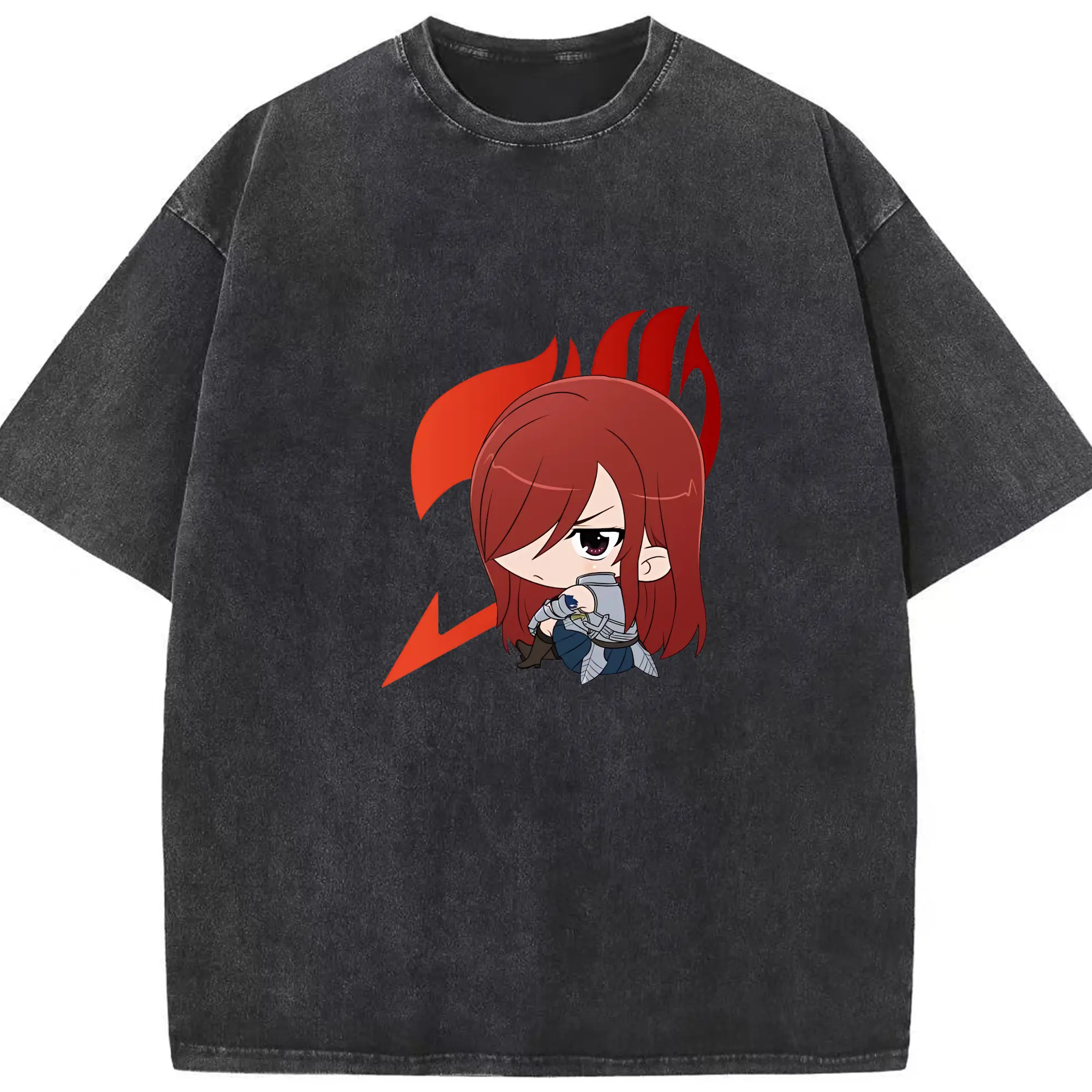 フェアリーテイル グッズ エルザ・スカーレット - 綿100％ ヴィンテージ風 半袖Tシャツ ・ フロントプリント ・ 柔らか肌触り ・ 通気性 快適 ・ スポーツ カジュアル 外出用