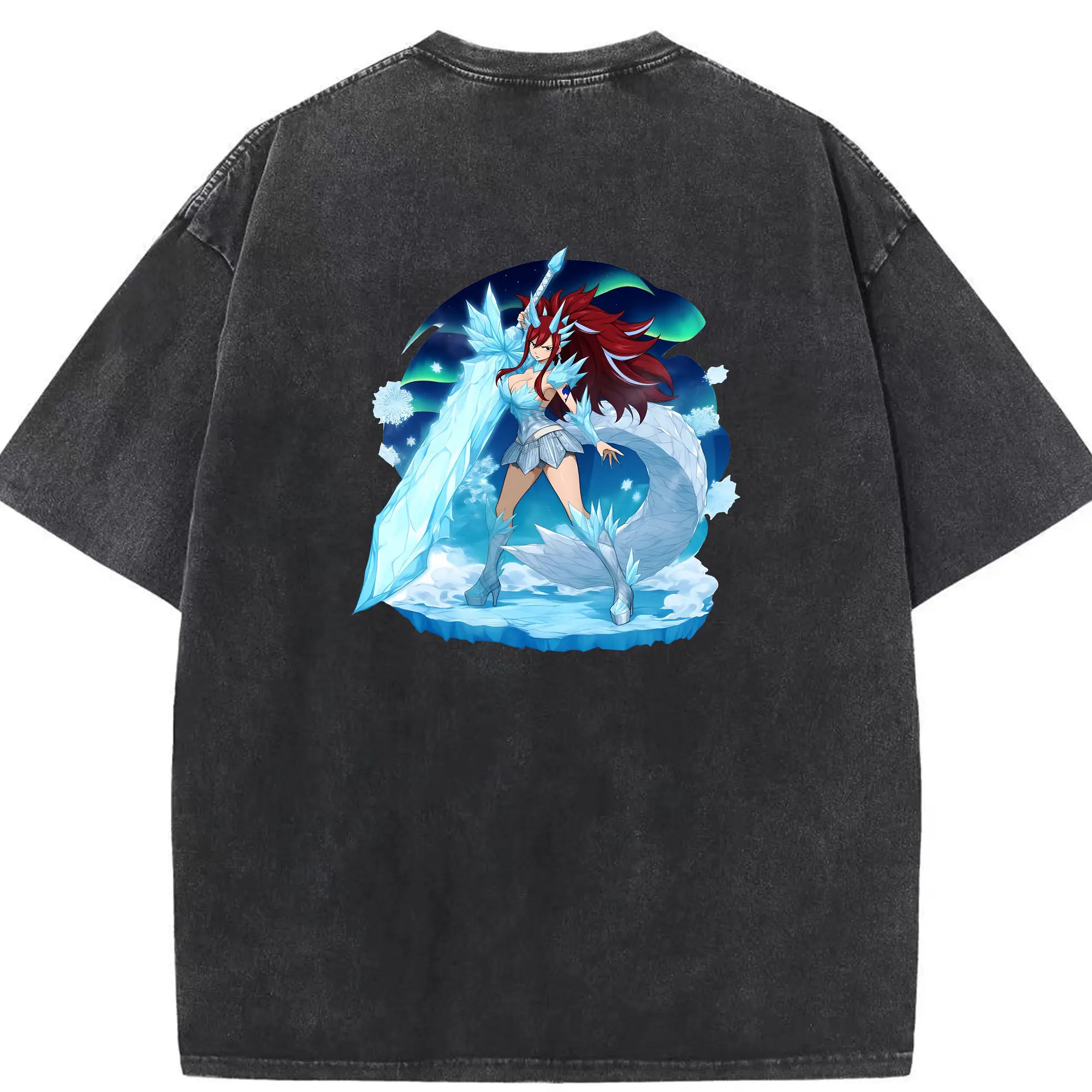 フェアリーテイル グッズ エルザ・スカーレット - 綿100％ ヴィンテージ風 半袖Tシャツ ・ 背面プリント ・ 柔らか肌触り ・ 通気性 快適 ・ スポーツ カジュアル 外出用