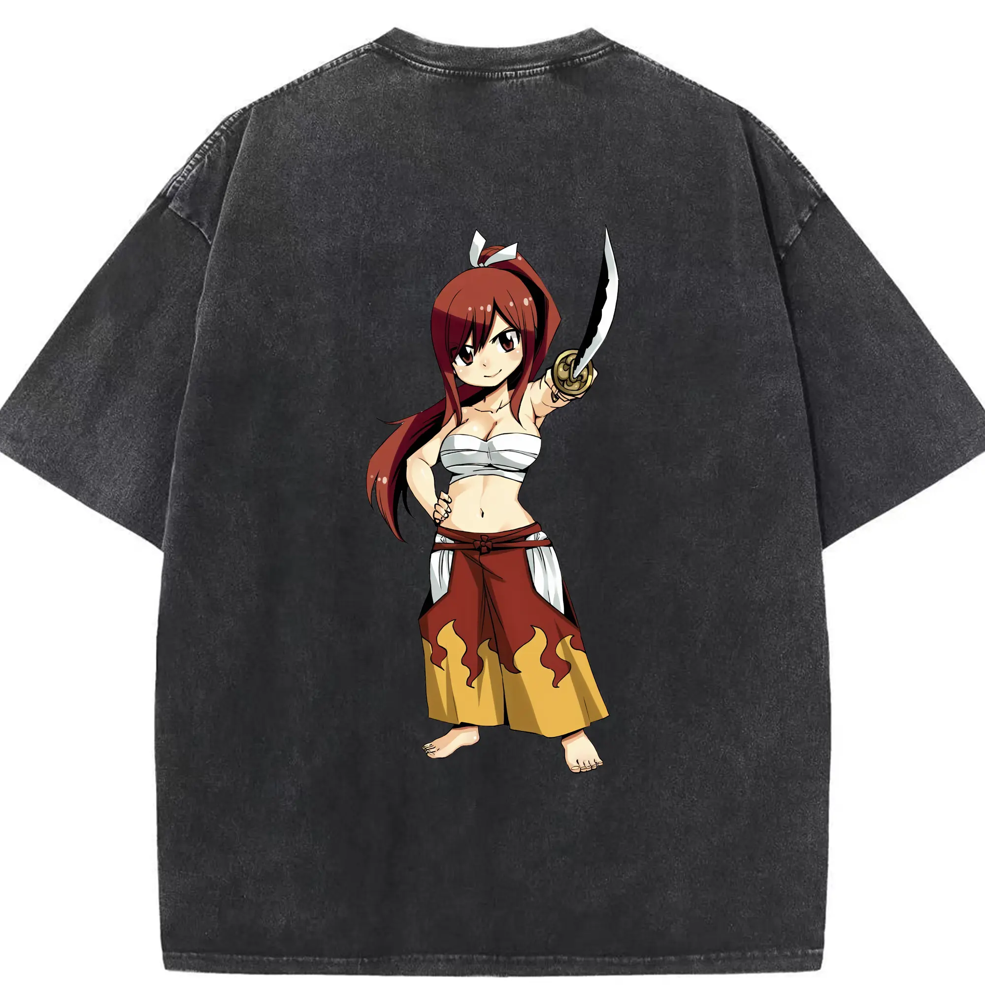 フェアリーテイル グッズ エルザ・スカーレット - 綿100％ ヴィンテージ風 半袖Tシャツ ・ 背面プリント ・ 柔らか肌触り ・ 通気性 快適 ・ スポーツ カジュアル 外出用