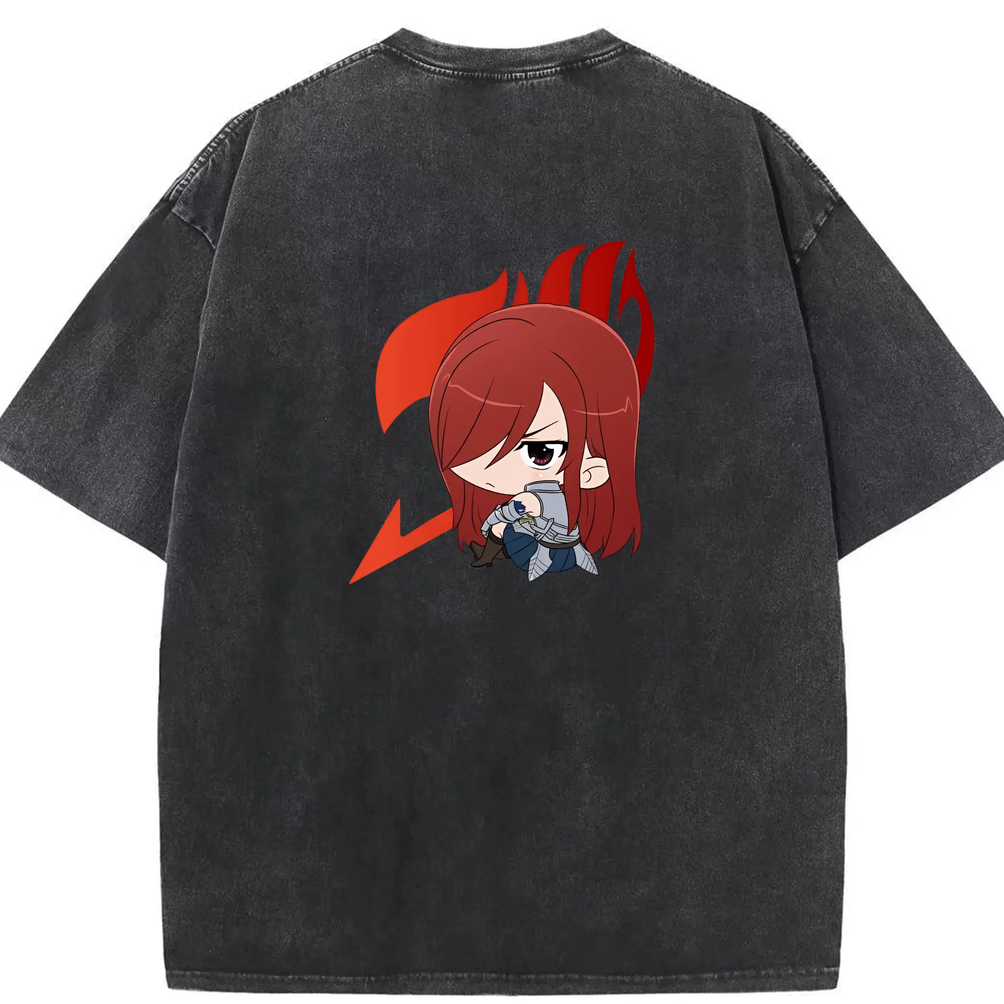 フェアリーテイル グッズ エルザ・スカーレット - 綿100％ ヴィンテージ風 半袖Tシャツ ・ 背面プリント ・ 柔らか肌触り ・ 通気性 快適 ・ スポーツ カジュアル 外出用