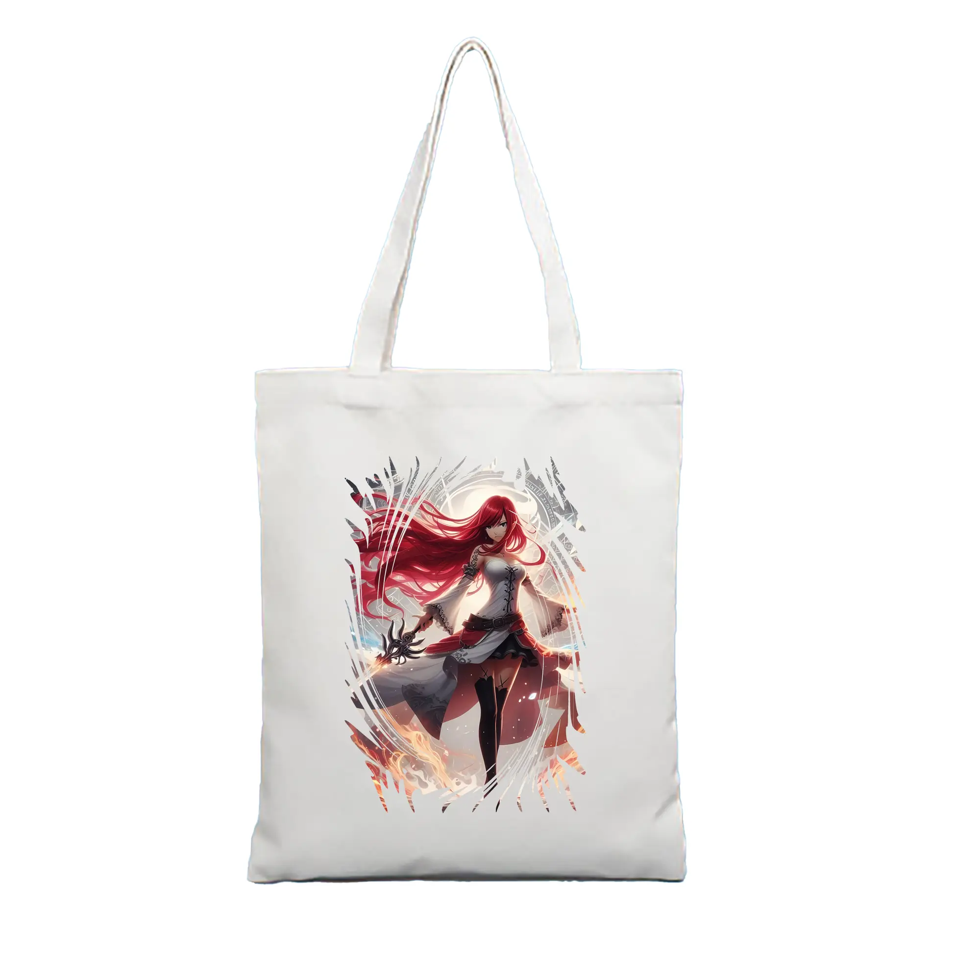 フェアリーテイル グッズ エルザ・スカーレット - 縦型キャンバス手提げバッグ（トートバッグ） ・ キャンバス素材 ・ ショッピング用 ・ 軽量 丈夫 お手入れ簡単