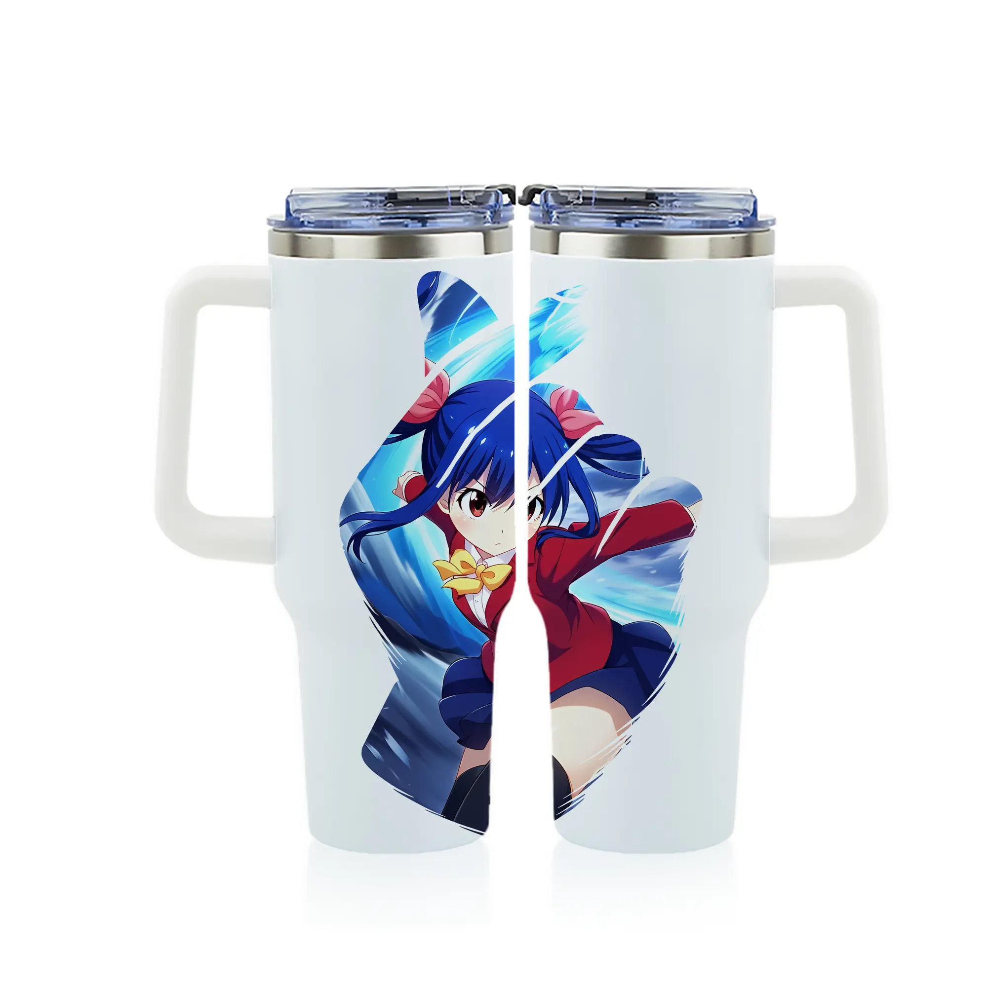 フェアリーテイル グッズ ウェンディ・マーベル - 1200mL フルプリント車用タンブラー ・ 304ステンレス 内側 ・ 201ステンレス 外側 ・ 保温 保冷 ・ 通勤 ドライブ アウトドア用