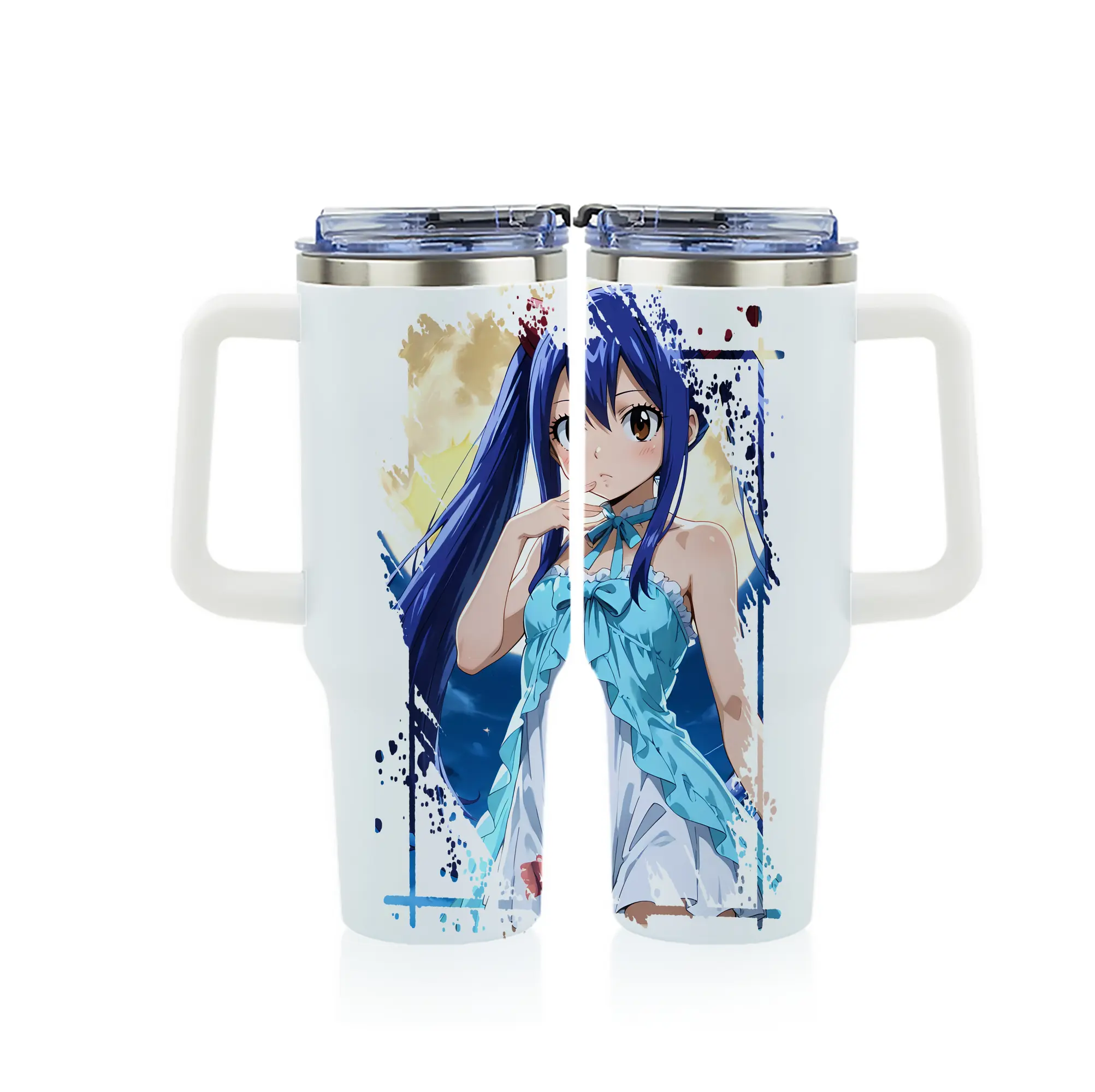 フェアリーテイル グッズ ウェンディ・マーベル - 1200mL フルプリント車用タンブラー ・ 304ステンレス 内側 ・ 201ステンレス 外側 ・ 保温 保冷 ・ 通勤 ドライブ アウトドア用