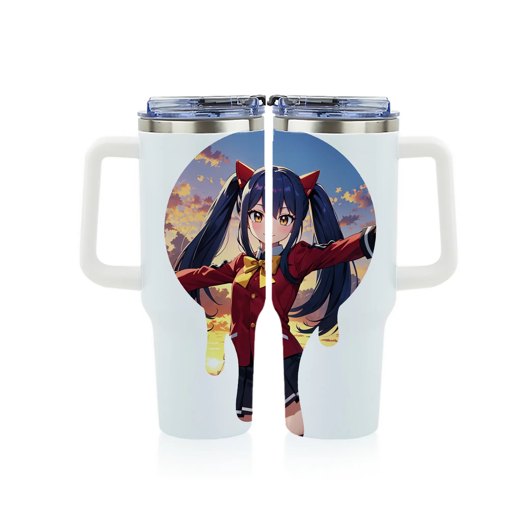 フェアリーテイル グッズ ウェンディ・マーベル - 1200mL フルプリント車用タンブラー ・ 304ステンレス 内側 ・ 201ステンレス 外側 ・ 保温 保冷 ・ 通勤 ドライブ アウトドア用