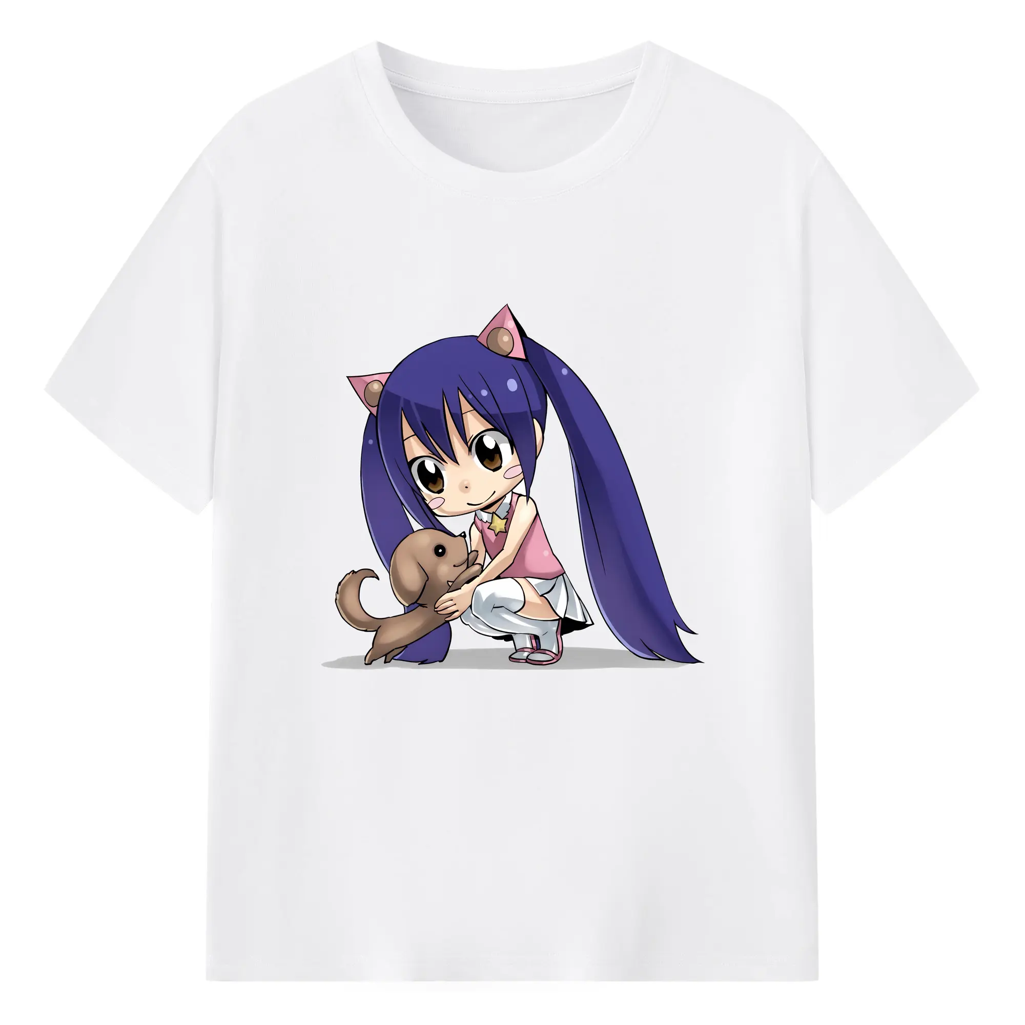 フェアリーテイル グッズ ウェンディ・マーベル - 綿100％ 半袖Tシャツ ・ フロントプリント ・ 快適 通気性 ・ 日常使い 散歩 スポーツ用
