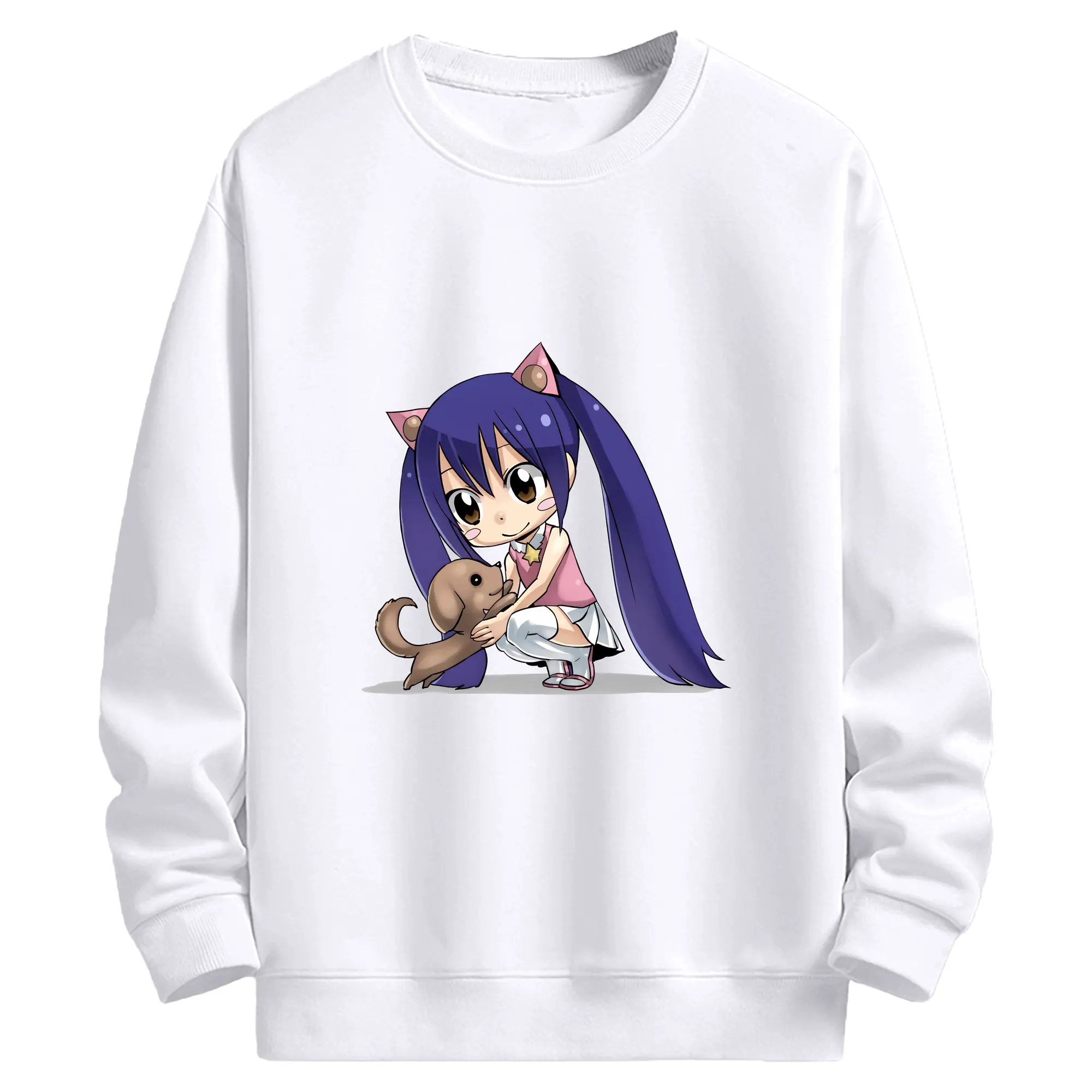 フェアリーテイル グッズ ウェンディ・マーベル - 高品質 クルーネック スウェット ・ コットン59％ ポリエステル41％ ・ ユニセックス 長袖 トレーナー ・ カジュアル デイリー スポーツ 散歩用