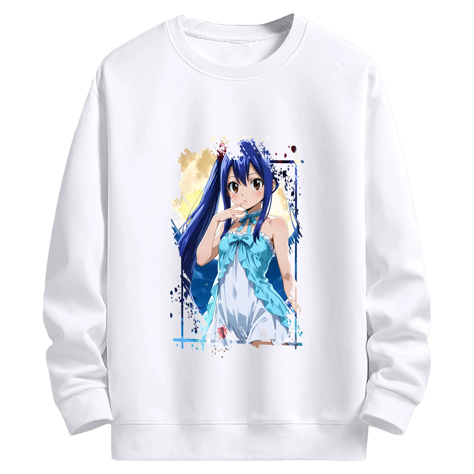 フェアリーテイル グッズ ウェンディ・マーベル - 高品質 クルーネック スウェット ・ コットン59％ ポリエステル41％ ・ ユニセックス 長袖 トレーナー ・ カジュアル デイリー スポーツ 散歩用