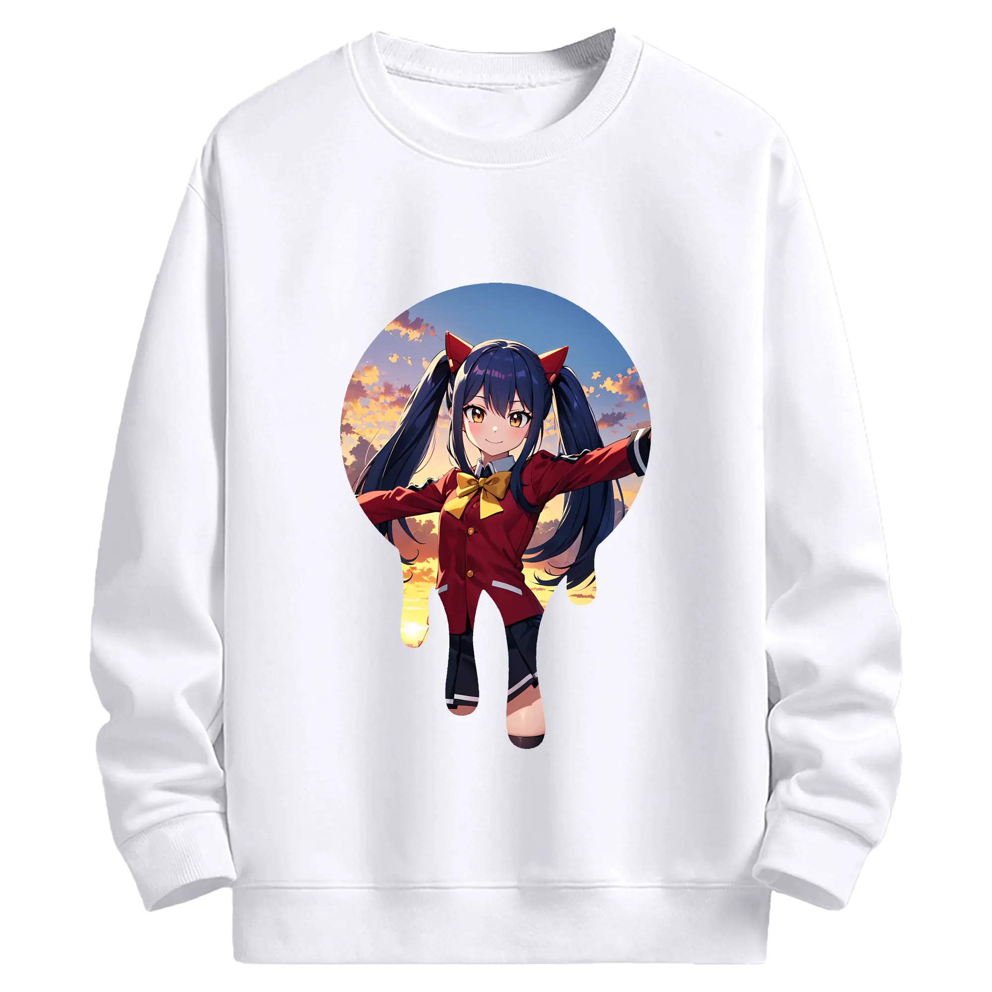 フェアリーテイル グッズ ウェンディ・マーベル - 高品質 クルーネック スウェット ・ コットン59％ ポリエステル41％ ・ ユニセックス 長袖 トレーナー ・ カジュアル デイリー スポーツ 散歩用