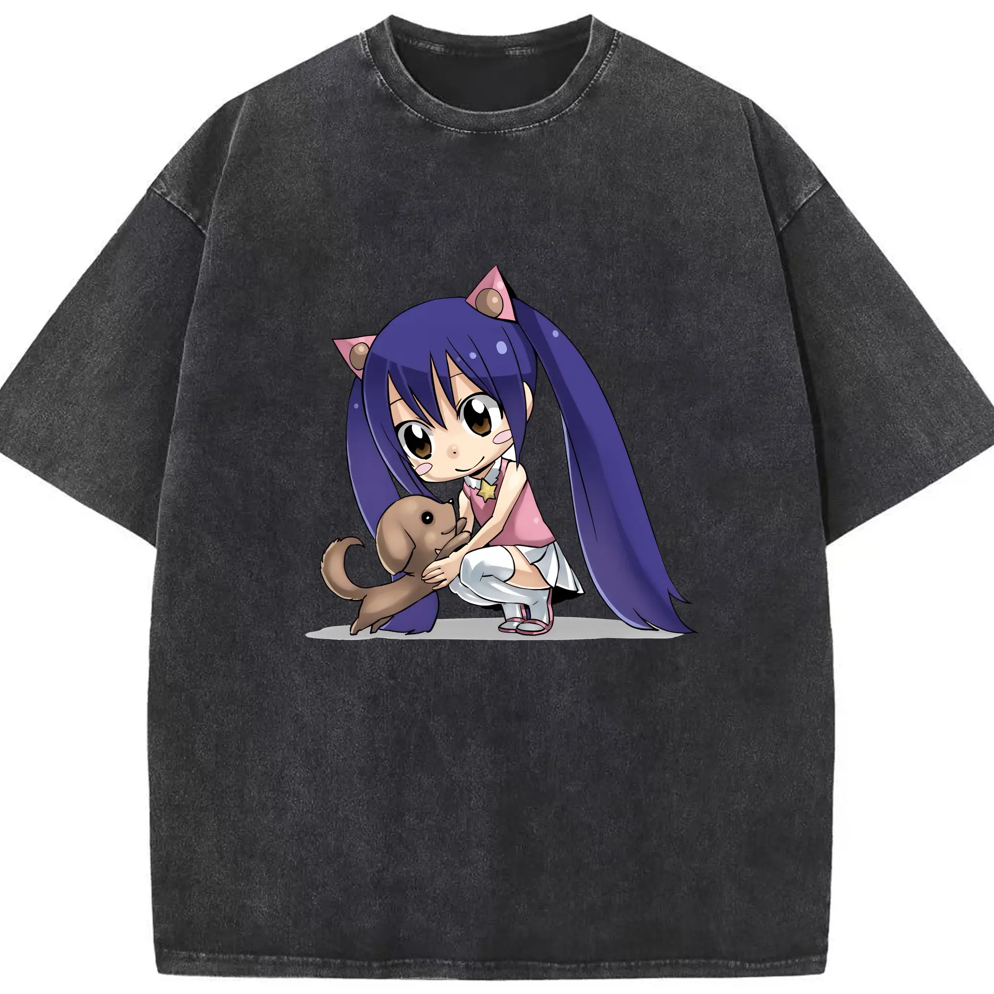 フェアリーテイル グッズ ウェンディ・マーベル - 綿100％ ヴィンテージ風 半袖Tシャツ ・ フロントプリント ・ 柔らか肌触り ・ 通気性 快適 ・ スポーツ カジュアル 外出用