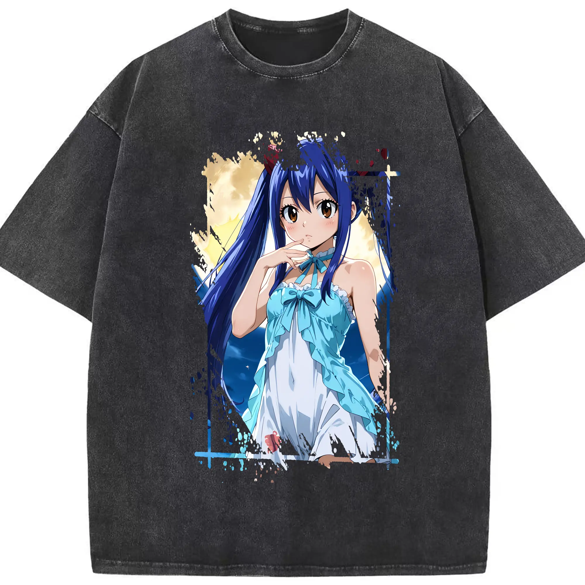 フェアリーテイル グッズ ウェンディ・マーベル - 綿100％ ヴィンテージ風 半袖Tシャツ ・ フロントプリント ・ 柔らか肌触り ・ 通気性 快適 ・ スポーツ カジュアル 外出用