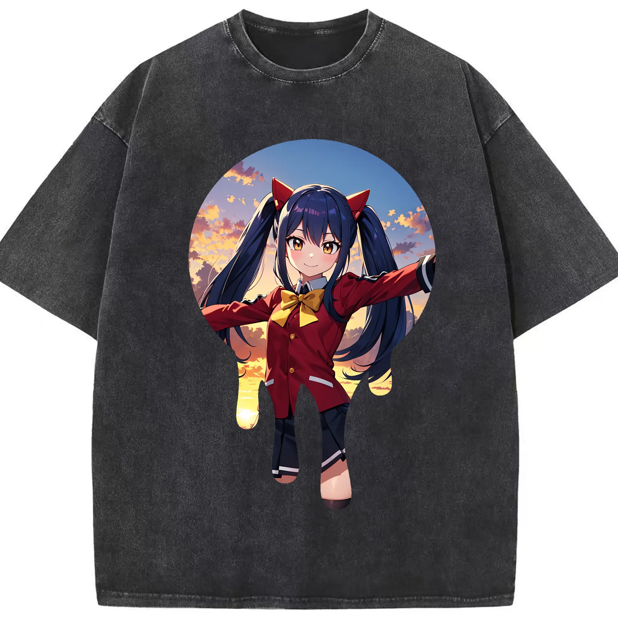 フェアリーテイル グッズ ウェンディ・マーベル - 綿100％ ヴィンテージ風 半袖Tシャツ ・ フロントプリント ・ 柔らか肌触り ・ 通気性 快適 ・ スポーツ カジュアル 外出用