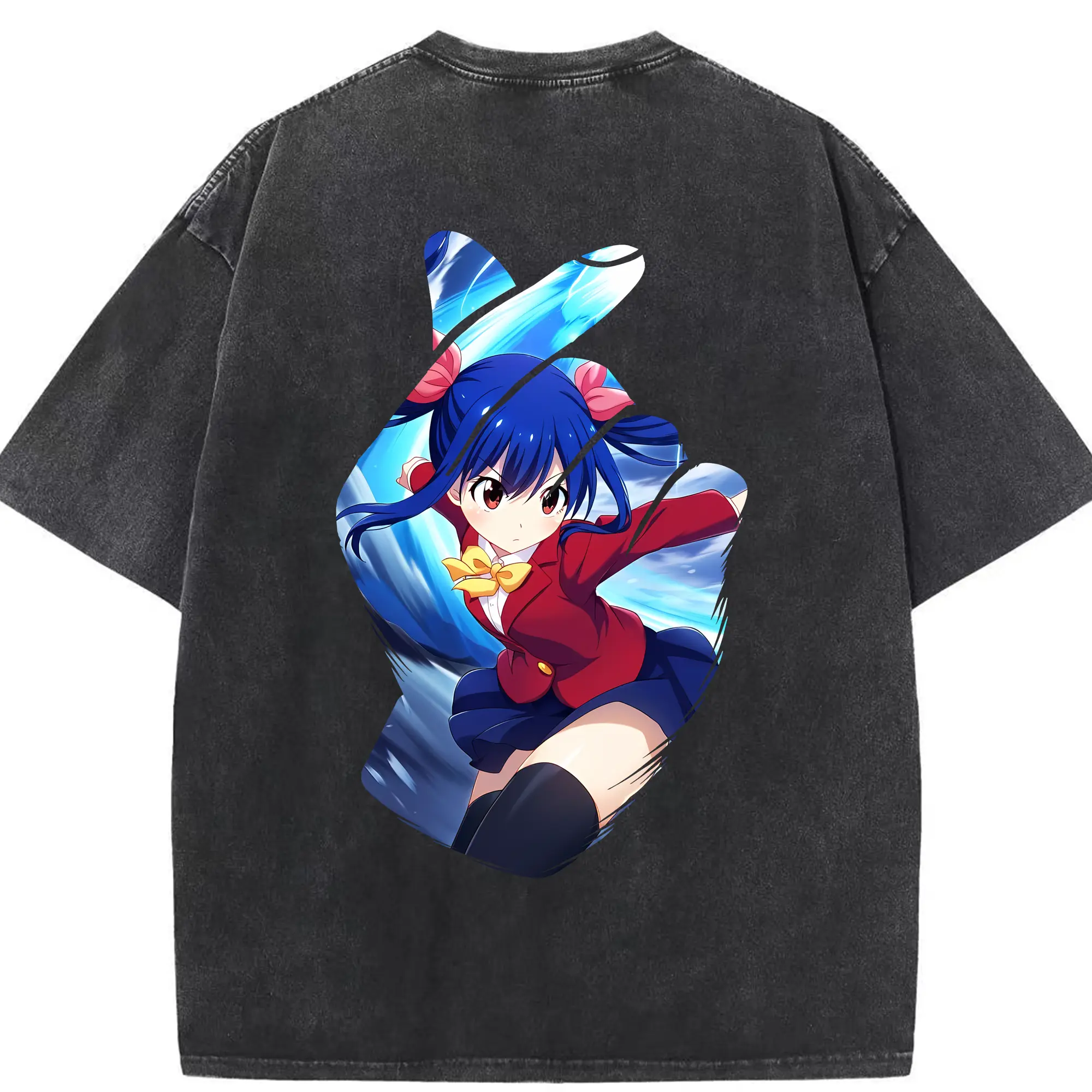 フェアリーテイル グッズ ウェンディ・マーベル - 綿100％ ヴィンテージ風 半袖Tシャツ ・ 背面プリント ・ 柔らか肌触り ・ 通気性 快適 ・ スポーツ カジュアル 外出用