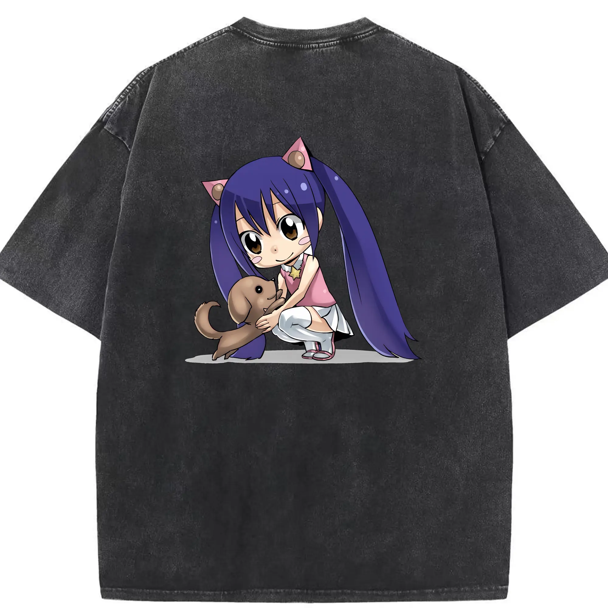 フェアリーテイル グッズ ウェンディ・マーベル - 綿100％ ヴィンテージ風 半袖Tシャツ ・ 背面プリント ・ 柔らか肌触り ・ 通気性 快適 ・ スポーツ カジュアル 外出用