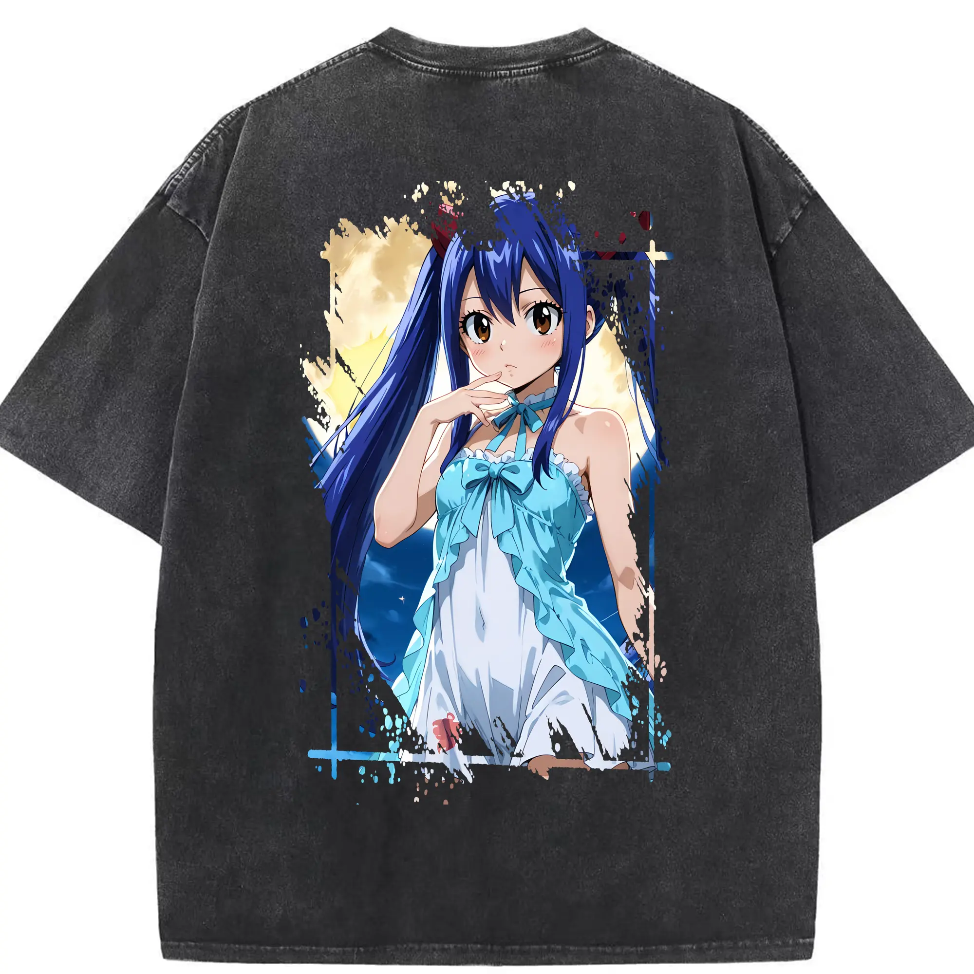 フェアリーテイル グッズ ウェンディ・マーベル - 綿100％ ヴィンテージ風 半袖Tシャツ ・ 背面プリント ・ 柔らか肌触り ・ 通気性 快適 ・ スポーツ カジュアル 外出用