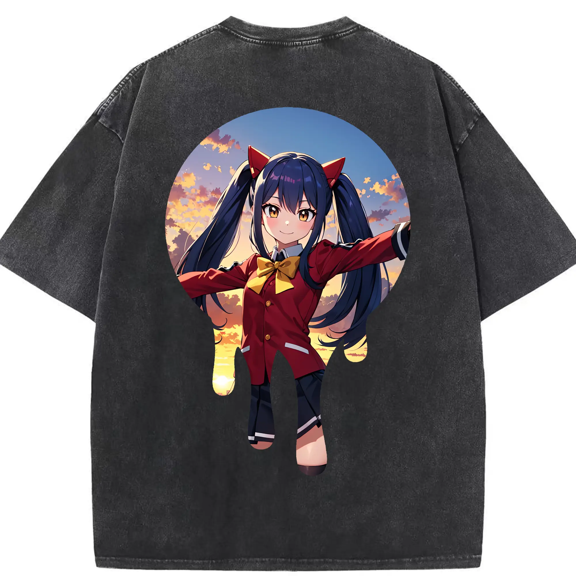 フェアリーテイル グッズ ウェンディ・マーベル - 綿100％ ヴィンテージ風 半袖Tシャツ ・ 背面プリント ・ 柔らか肌触り ・ 通気性 快適 ・ スポーツ カジュアル 外出用