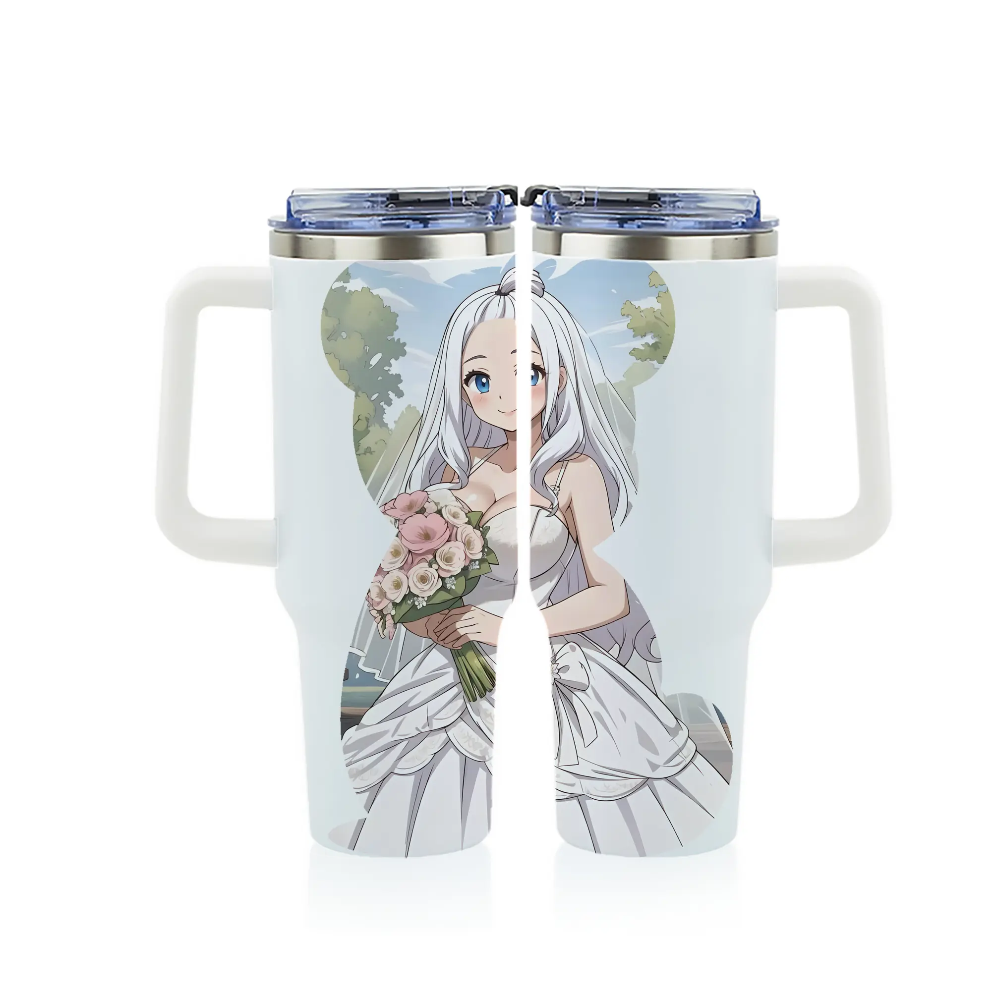 フェアリーテイル グッズ ミラジェーン・ストラウス - 1200mL フルプリント車用タンブラー ・ 304ステンレス 内側 ・ 201ステンレス 外側 ・ 保温 保冷 ・ 通勤 ドライブ アウトドア用