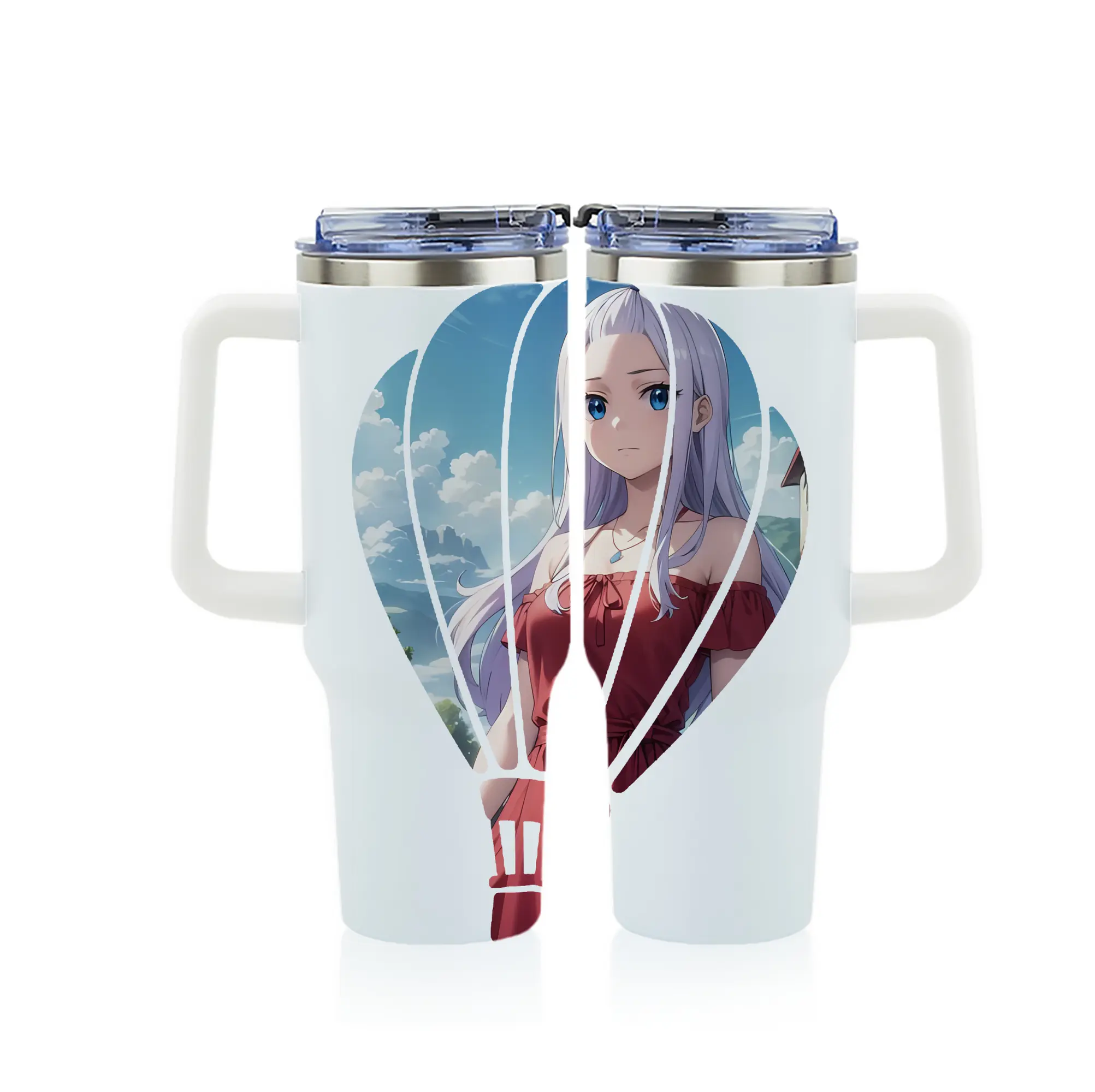 フェアリーテイル グッズ ミラジェーン・ストラウス - 1200mL フルプリント車用タンブラー ・ 304ステンレス 内側 ・ 201ステンレス 外側 ・ 保温 保冷 ・ 通勤 ドライブ アウトドア用