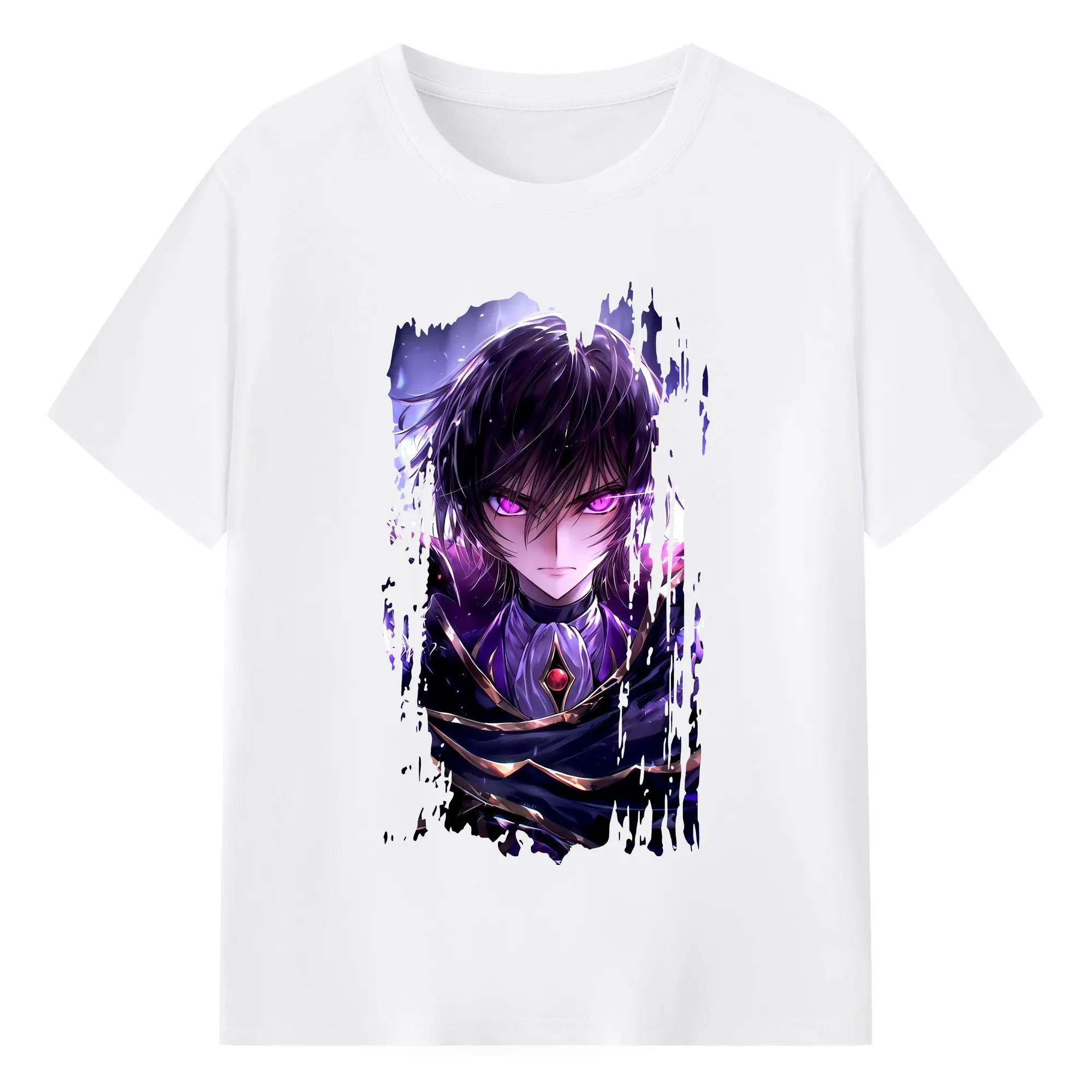 コードギアス 反逆のルルーシュ グッズ ルルーシュ・ランペルージ - 綿100％ 半袖Tシャツ ・ フロントプリント ・ 快適 通気性 ・ 日常使い 散歩 スポーツ用