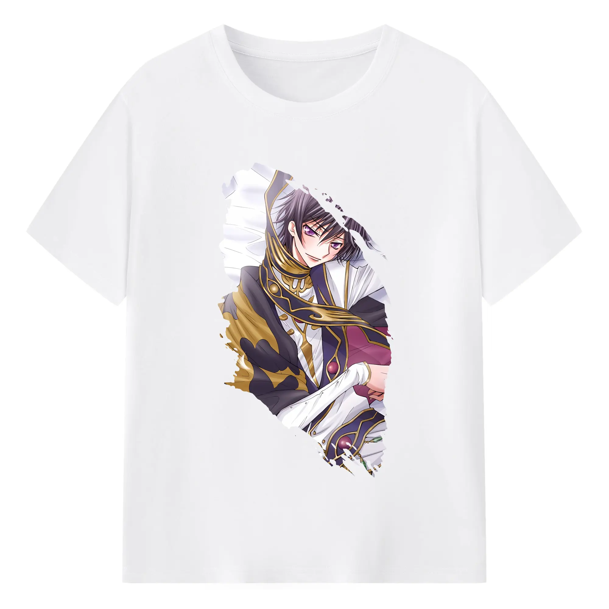 コードギアス 反逆のルルーシュ グッズ ルルーシュ・ランペルージ - 綿100％ 半袖Tシャツ ・ フロントプリント ・ 快適 通気性 ・ 日常使い 散歩 スポーツ用