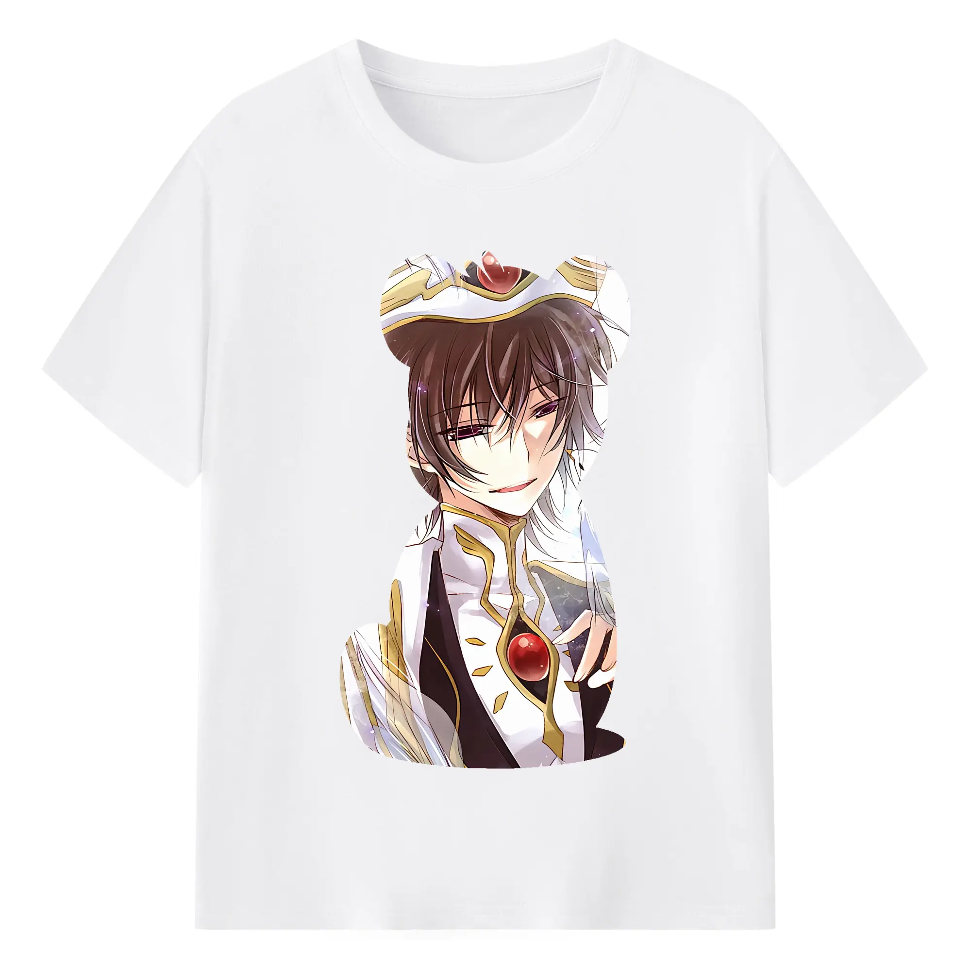 コードギアス 反逆のルルーシュ グッズ ルルーシュ・ランペルージ - 綿100％ 半袖Tシャツ ・ フロントプリント ・ 快適 通気性 ・ 日常使い 散歩 スポーツ用
