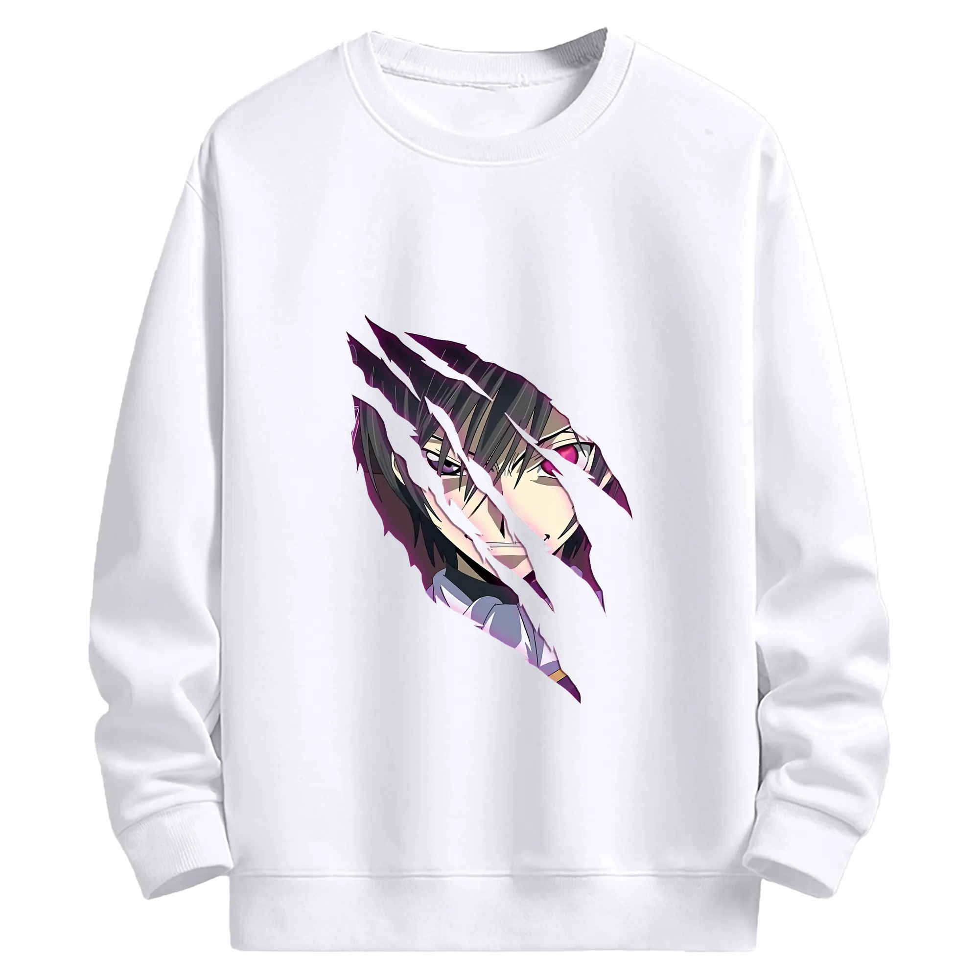 コードギアス 反逆のルルーシュ グッズ ルルーシュ・ランペルージ - 高品質 クルーネック スウェット ・ コットン59％ ポリエステル41％ ・ ユニセックス 長袖 トレーナー ・ カジュアル デイリー スポーツ 散歩用