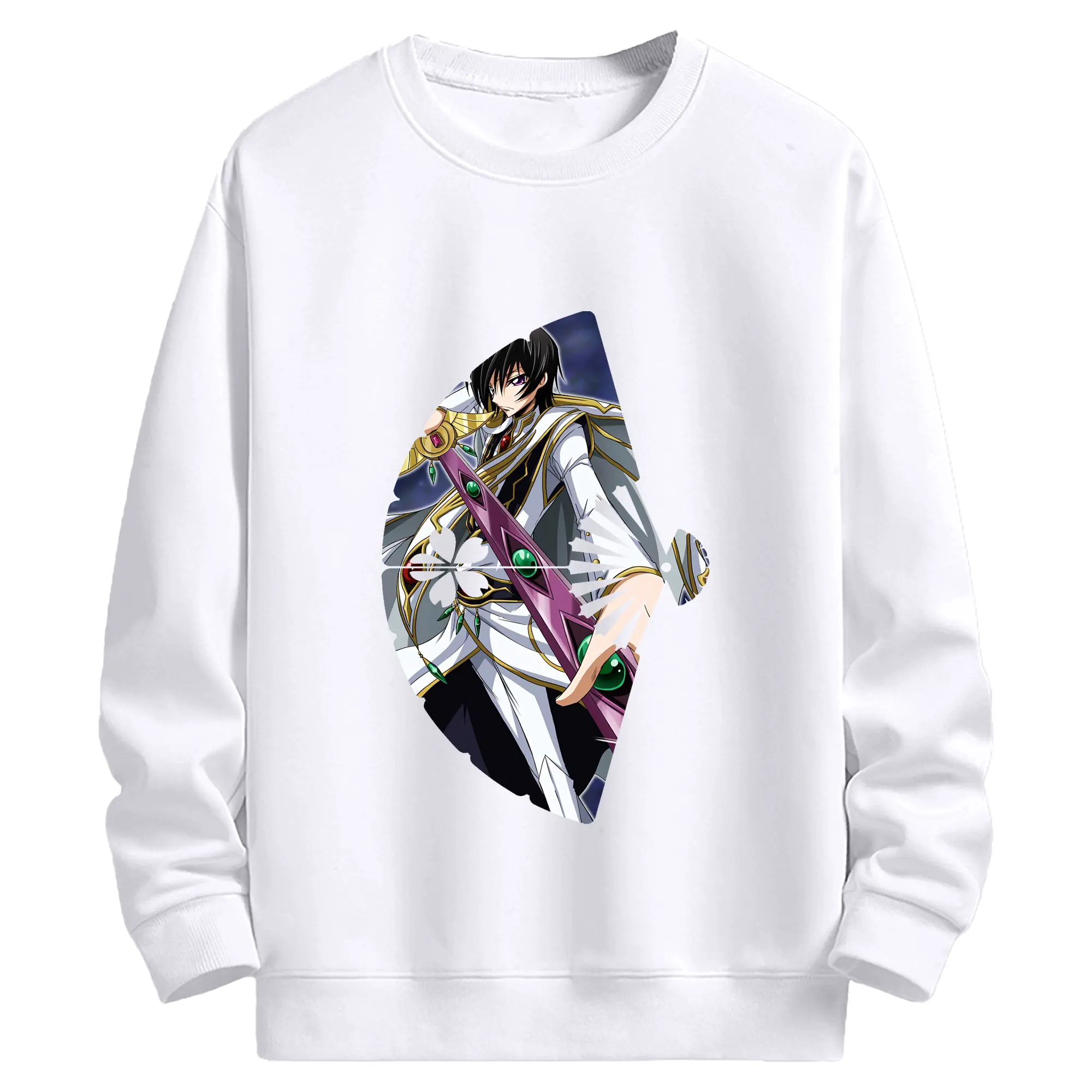 コードギアス 反逆のルルーシュ グッズ ルルーシュ・ランペルージ - 高品質 クルーネック スウェット ・ コットン59％ ポリエステル41％ ・ ユニセックス 長袖 トレーナー ・ カジュアル デイリー スポーツ 散歩用