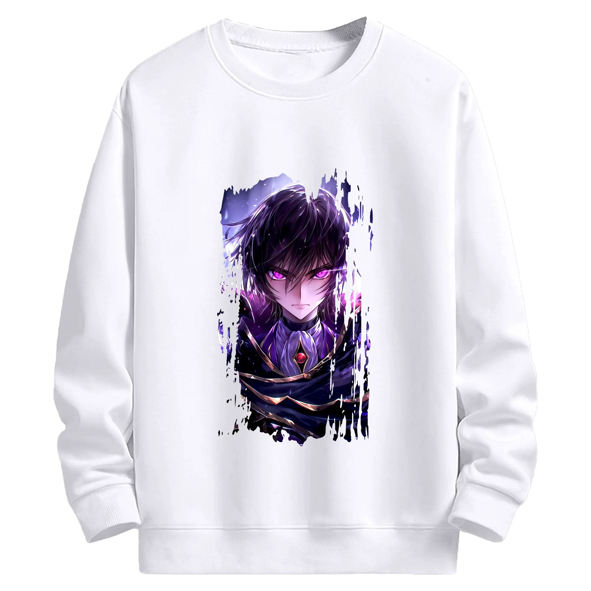 コードギアス 反逆のルルーシュ グッズ ルルーシュ・ランペルージ - 高品質 クルーネック スウェット ・ コットン59％ ポリエステル41％ ・ ユニセックス 長袖 トレーナー ・ カジュアル デイリー スポーツ 散歩用