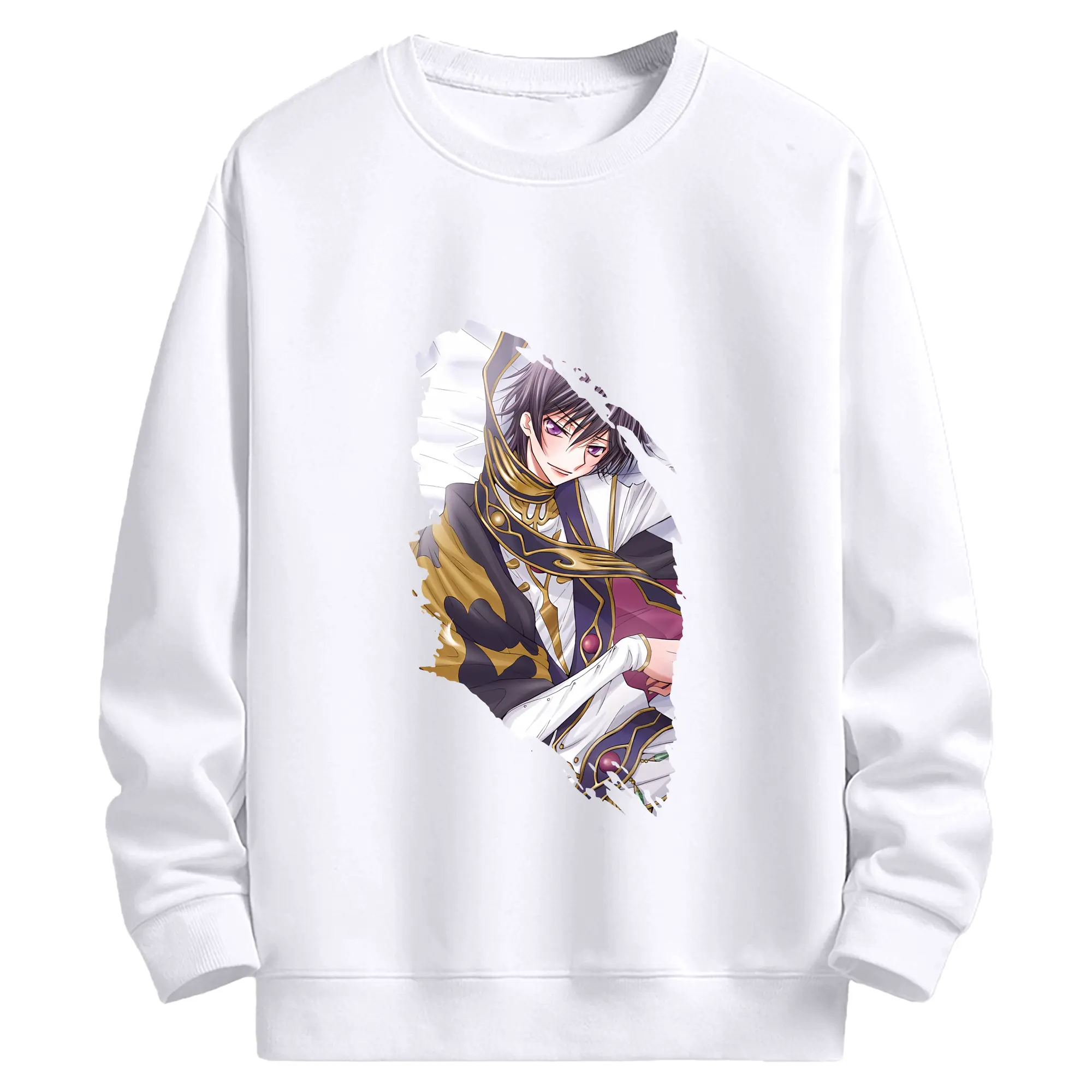 コードギアス 反逆のルルーシュ グッズ ルルーシュ・ランペルージ - 高品質 クルーネック スウェット ・ コットン59％ ポリエステル41％ ・ ユニセックス 長袖 トレーナー ・ カジュアル デイリー スポーツ 散歩用