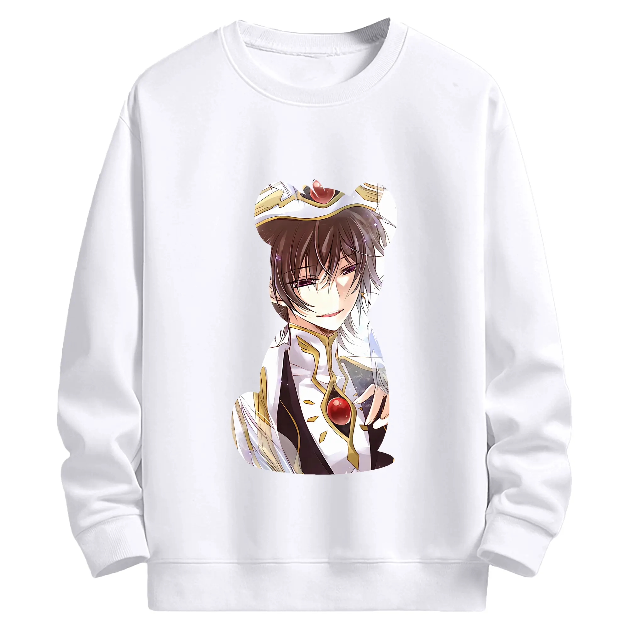 コードギアス 反逆のルルーシュ グッズ ルルーシュ・ランペルージ - 高品質 クルーネック スウェット ・ コットン59％ ポリエステル41％ ・ ユニセックス 長袖 トレーナー ・ カジュアル デイリー スポーツ 散歩用