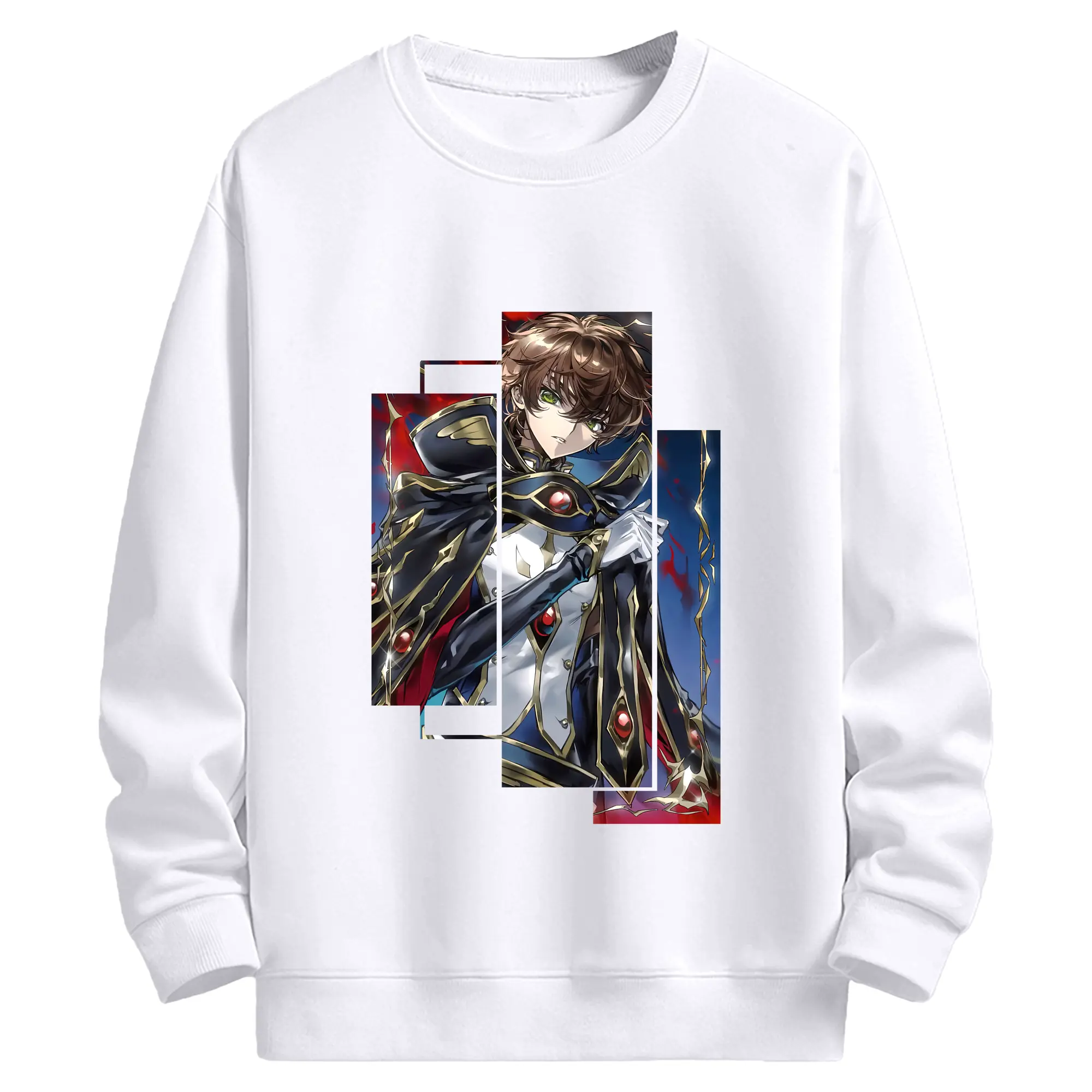 コードギアス 反逆のルルーシュ グッズ ルルーシュ・ランペルージ - 高品質 クルーネック スウェット ・ コットン59％ ポリエステル41％ ・ ユニセックス 長袖 トレーナー ・ カジュアル デイリー スポーツ 散歩用