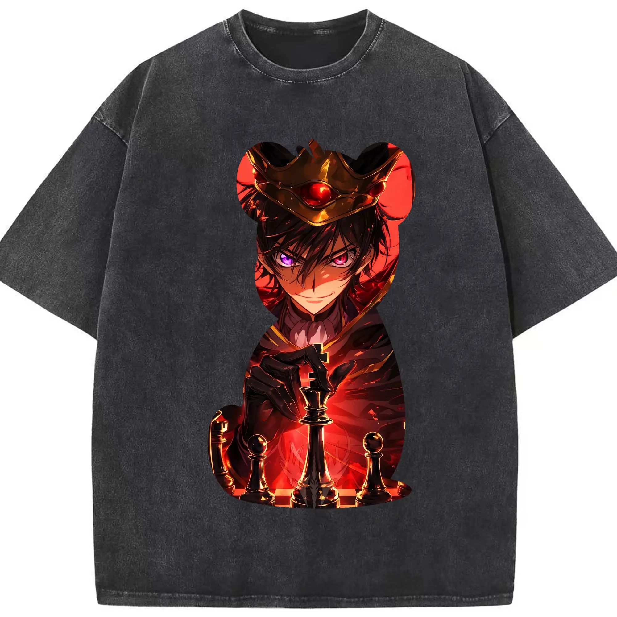 コードギアス 反逆のルルーシュ グッズ ルルーシュ・ランペルージ - 綿100％ ヴィンテージ風 半袖Tシャツ ・ フロントプリント ・ 柔らか肌触り ・ 通気性 快適 ・ スポーツ カジュアル 外出用