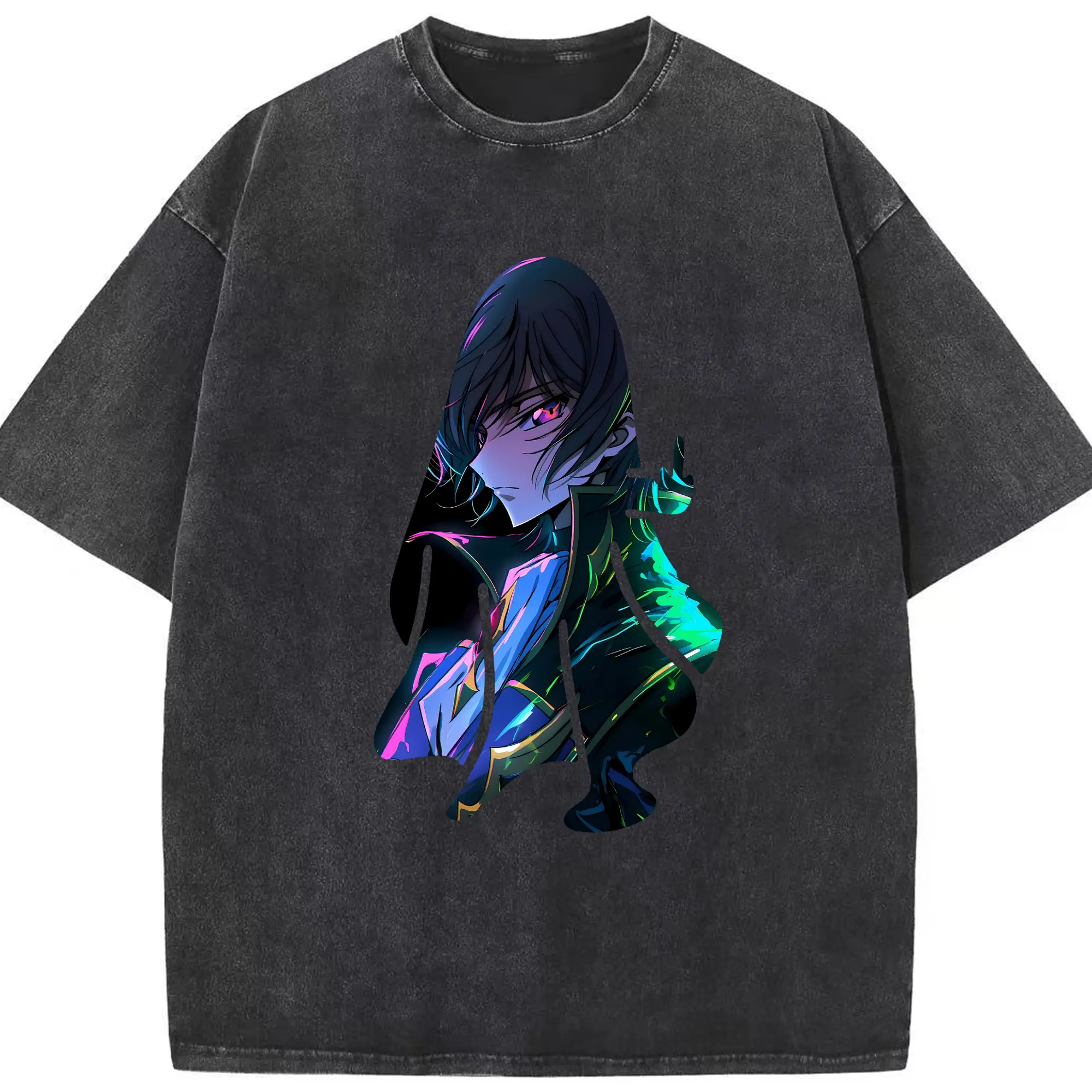 コードギアス 反逆のルルーシュ グッズ ルルーシュ・ランペルージ - 綿100％ ヴィンテージ風 半袖Tシャツ ・ フロントプリント ・ 柔らか肌触り ・ 通気性 快適 ・ スポーツ カジュアル 外出用