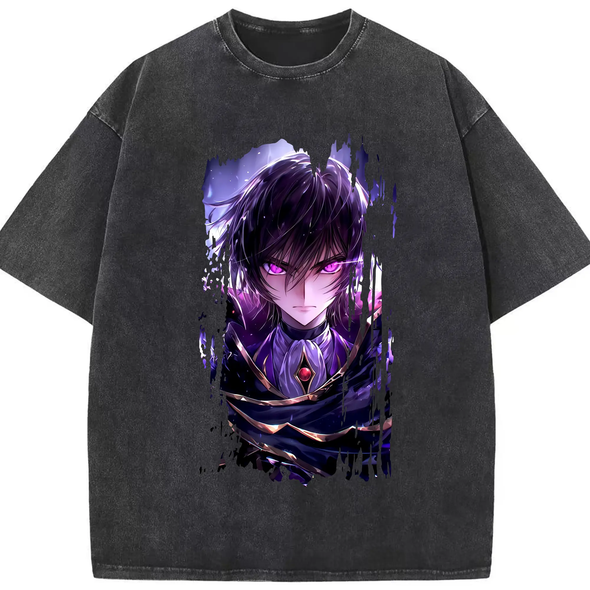コードギアス 反逆のルルーシュ グッズ ルルーシュ・ランペルージ - 綿100％ ヴィンテージ風 半袖Tシャツ ・ フロントプリント ・ 柔らか肌触り ・ 通気性 快適 ・ スポーツ カジュアル 外出用